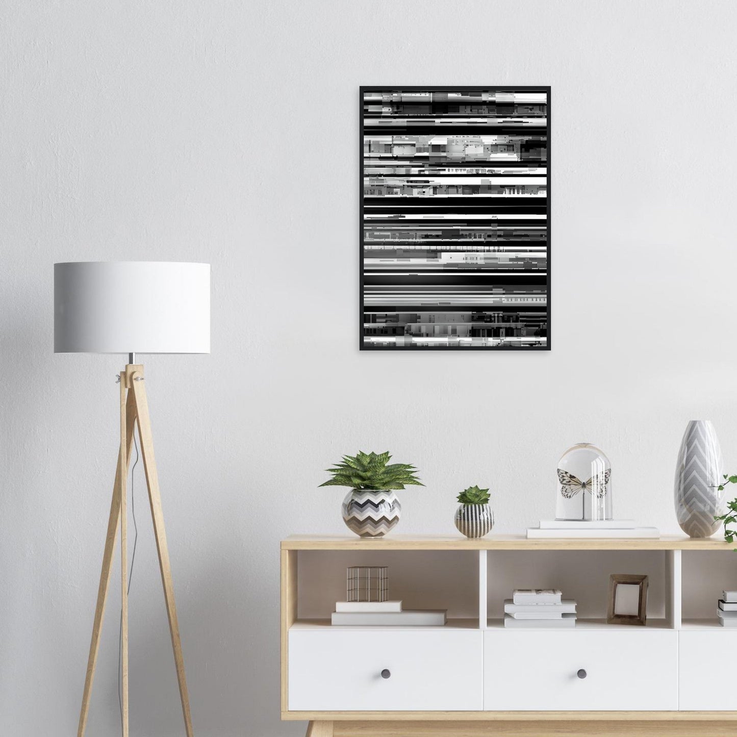 Glitch 'Black & White' - Premium Matte Paper Wooden Framed Poster