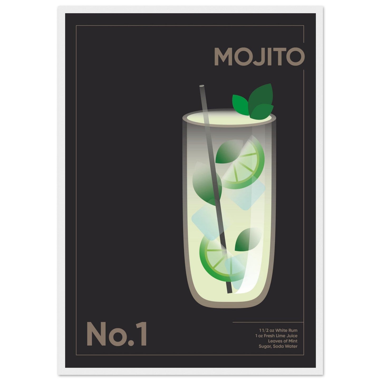 Cocktail 'Mojito' - Premium Matte Paper Wooden Framed Poster