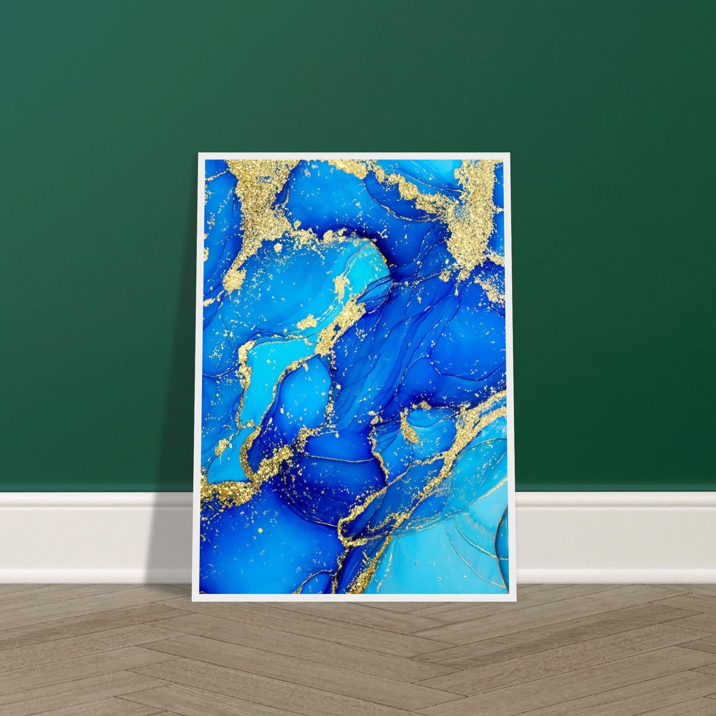 Marble 'Blue & Gold' - Premium Matte Paper Wooden Framed Poster