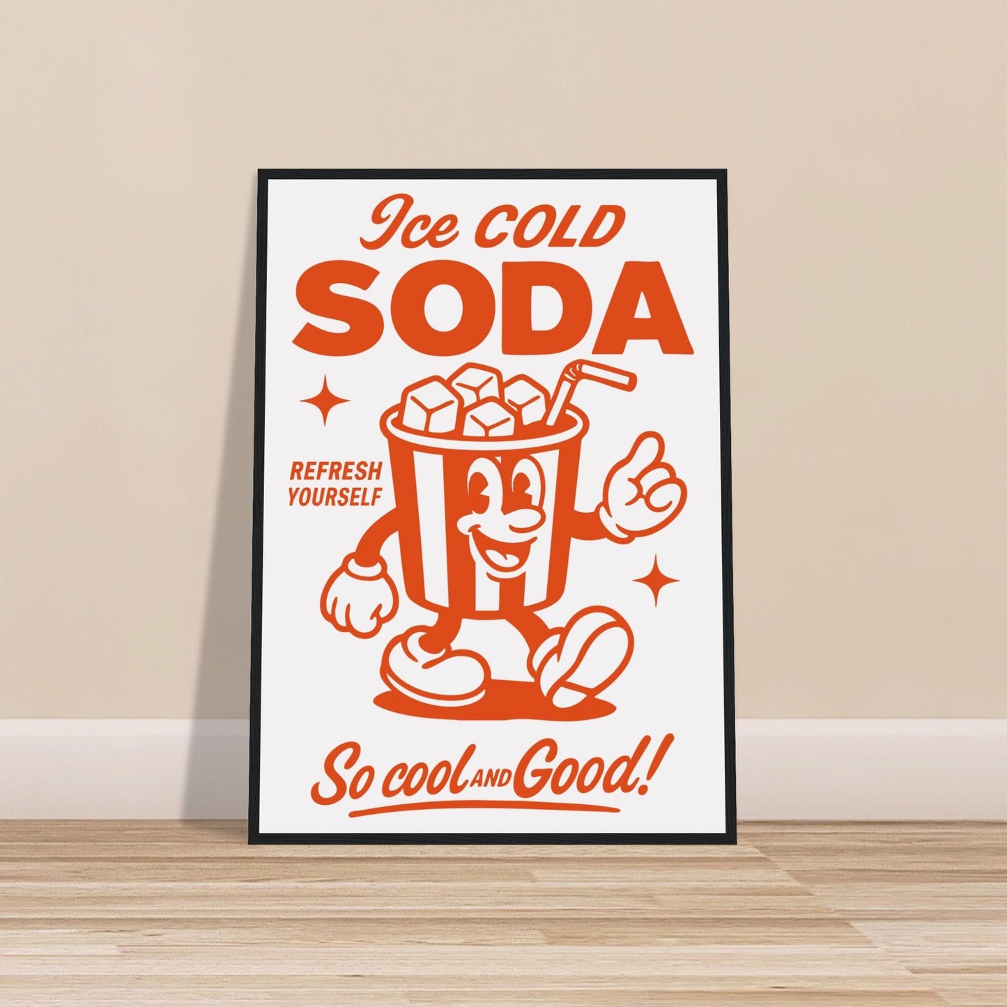 Food 'Ice Cold Soda' - Premium Matte Paper Wooden Framed Poster