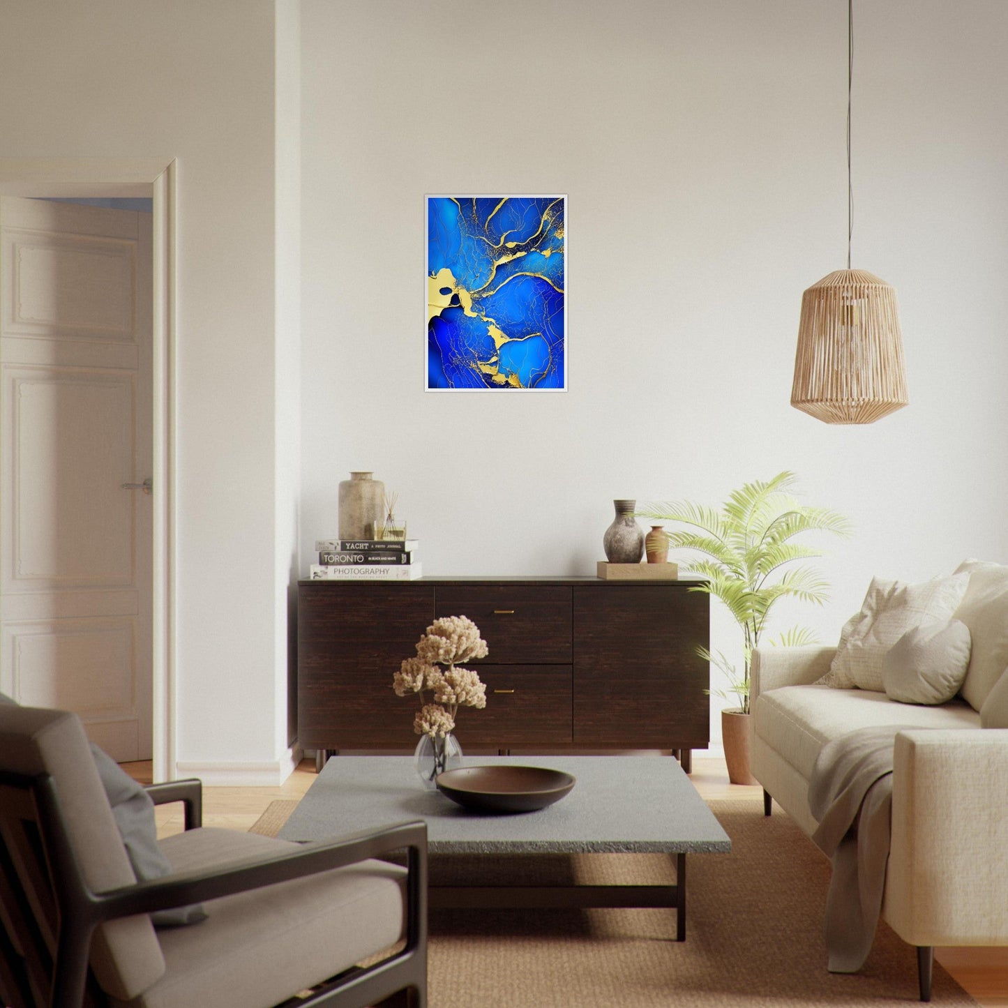 Marble 'Blue & Gold' II - Premium Matte Paper Wooden Framed Poster