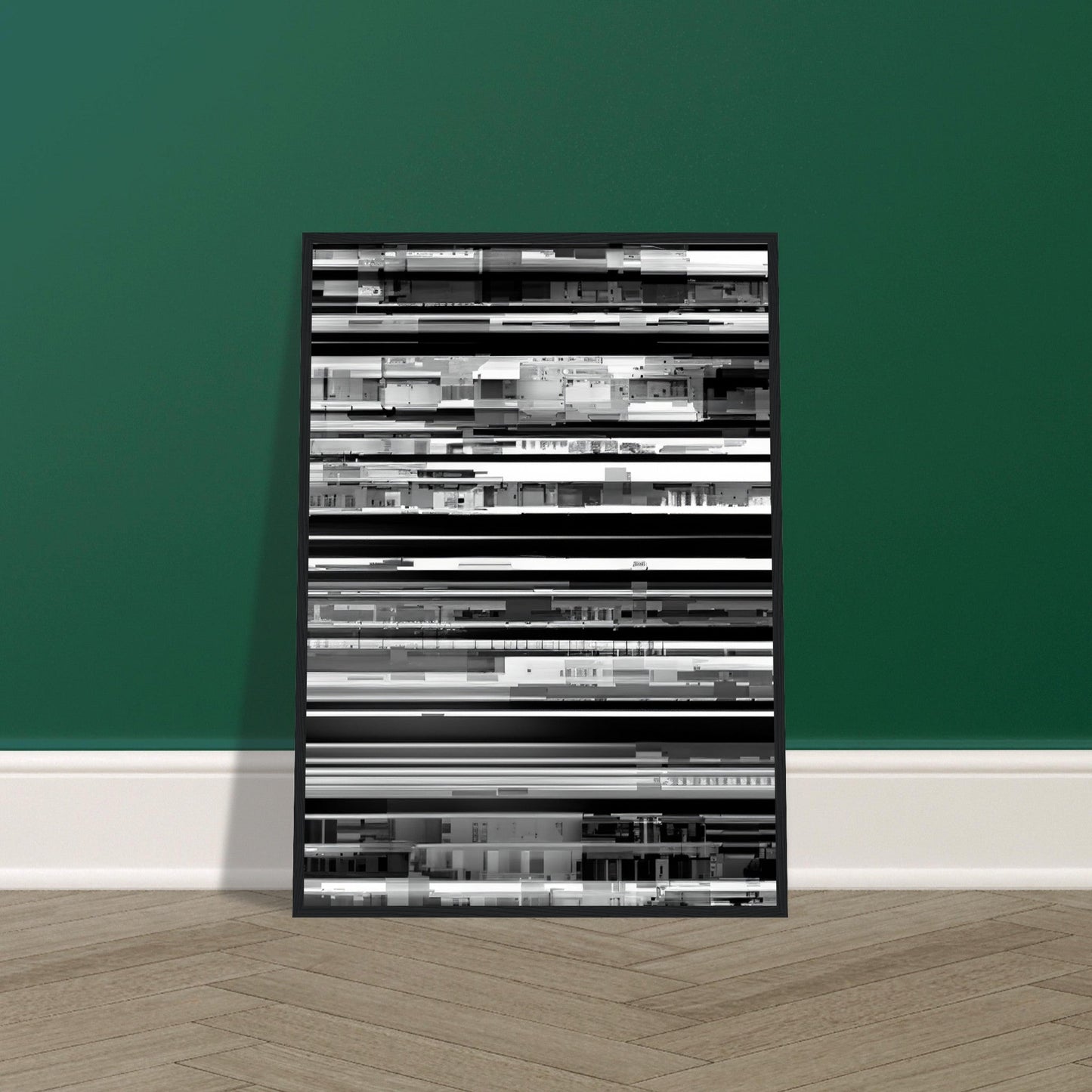 Glitch 'Black & White' - Premium Matte Paper Wooden Framed Poster