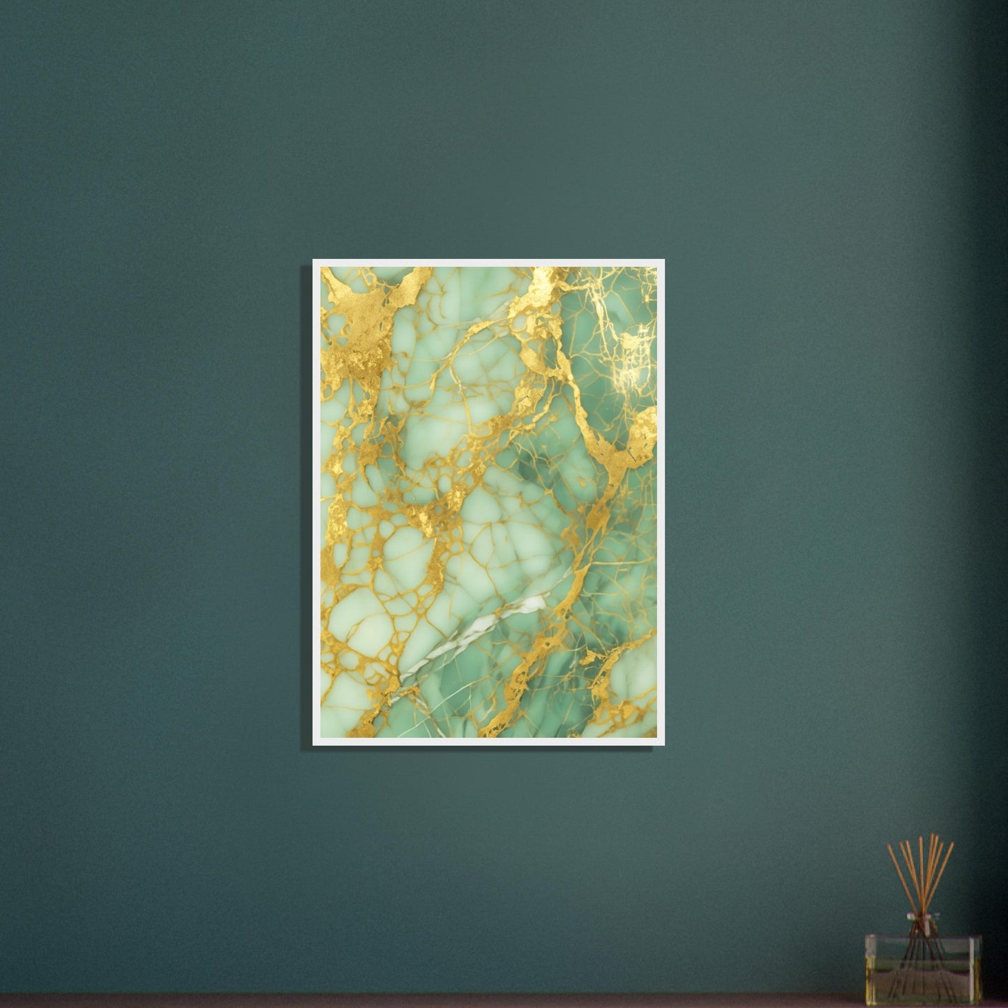 Marble 'Green & Gold' - Premium Matte Paper Wooden Framed Poster