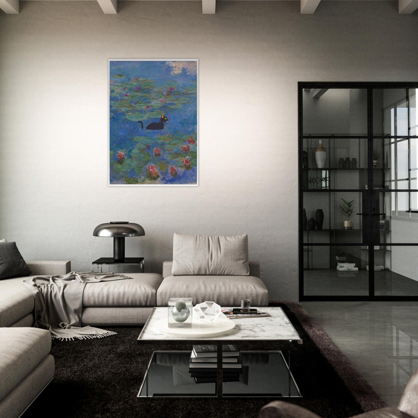 Water lilies (Cat) - Premium Matte Paper Wooden Framed Poster