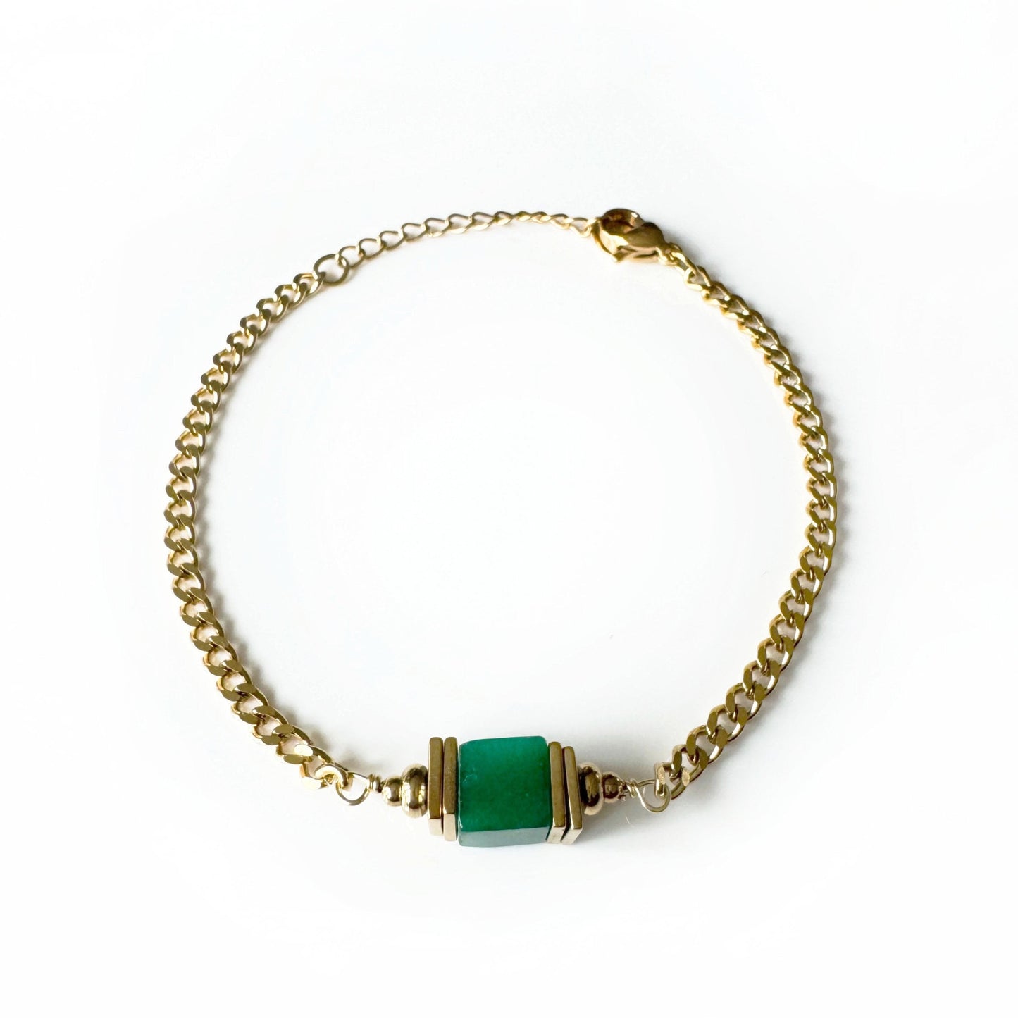 Tavi Stainless Steel Gold Tone Green Stone Charm Bracelet