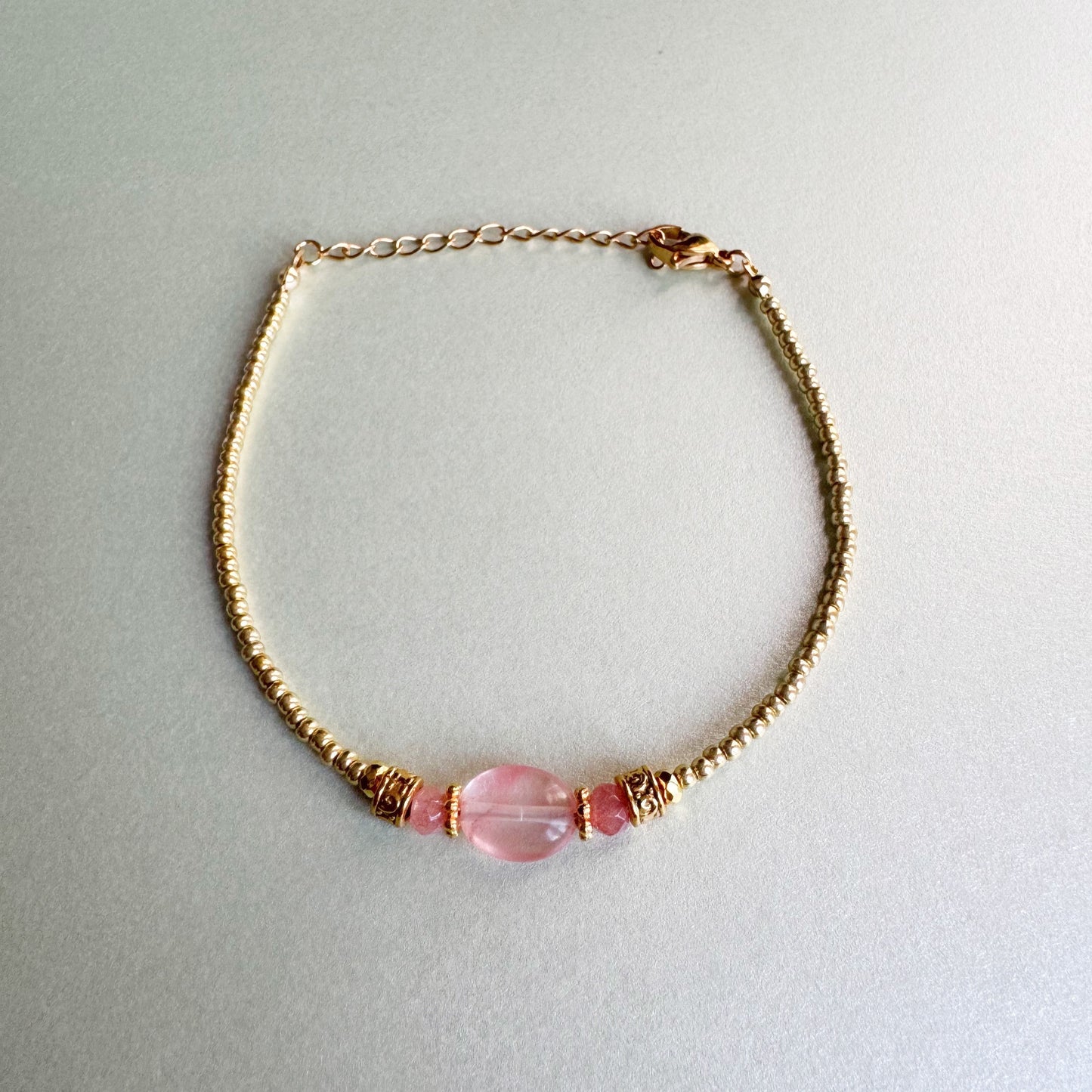 Calmara Gold Beaded Bracelet with Natural Blush Stone