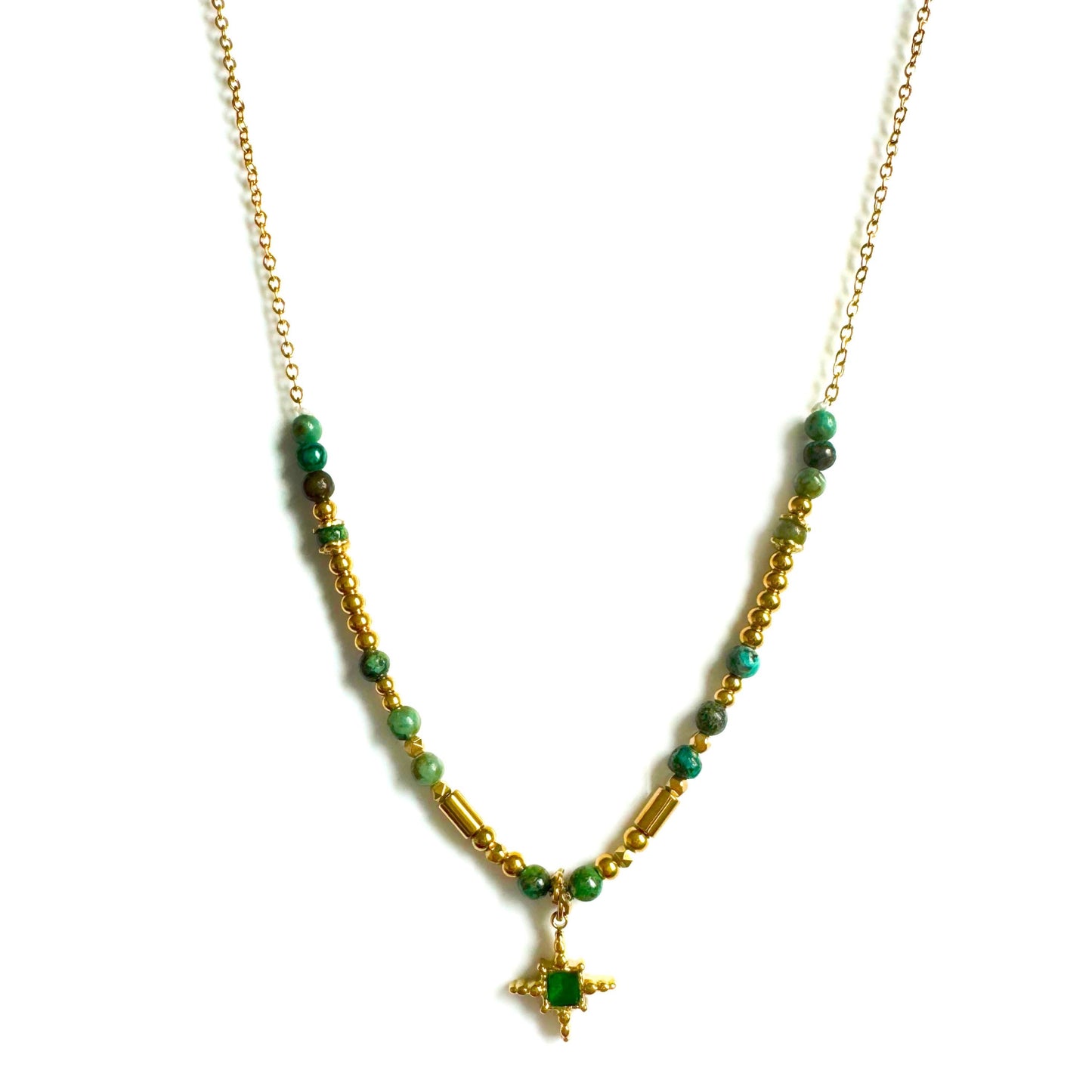 Bonnie Luxe 18k Gold Plated Green Beaded Boho Necklace