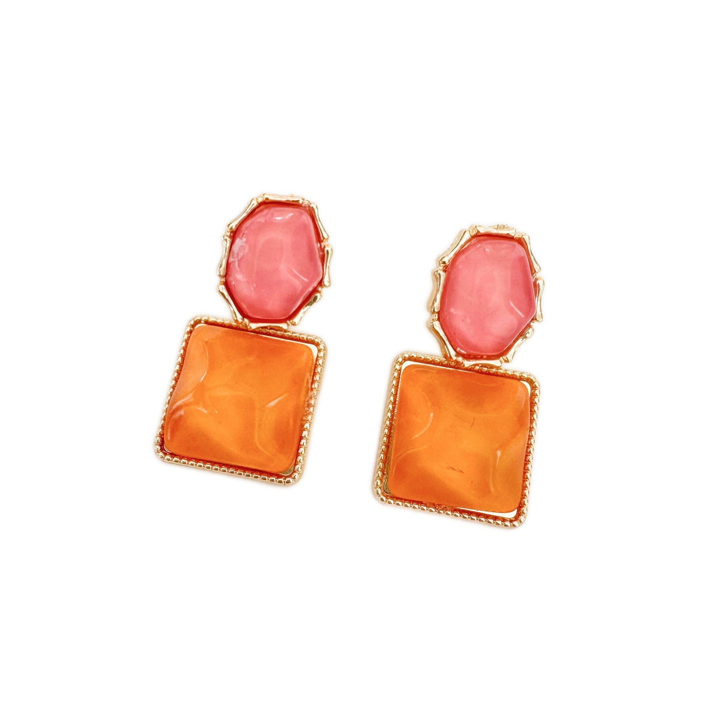 Sienna Bold Pink and Orange Drop Statement Earrings