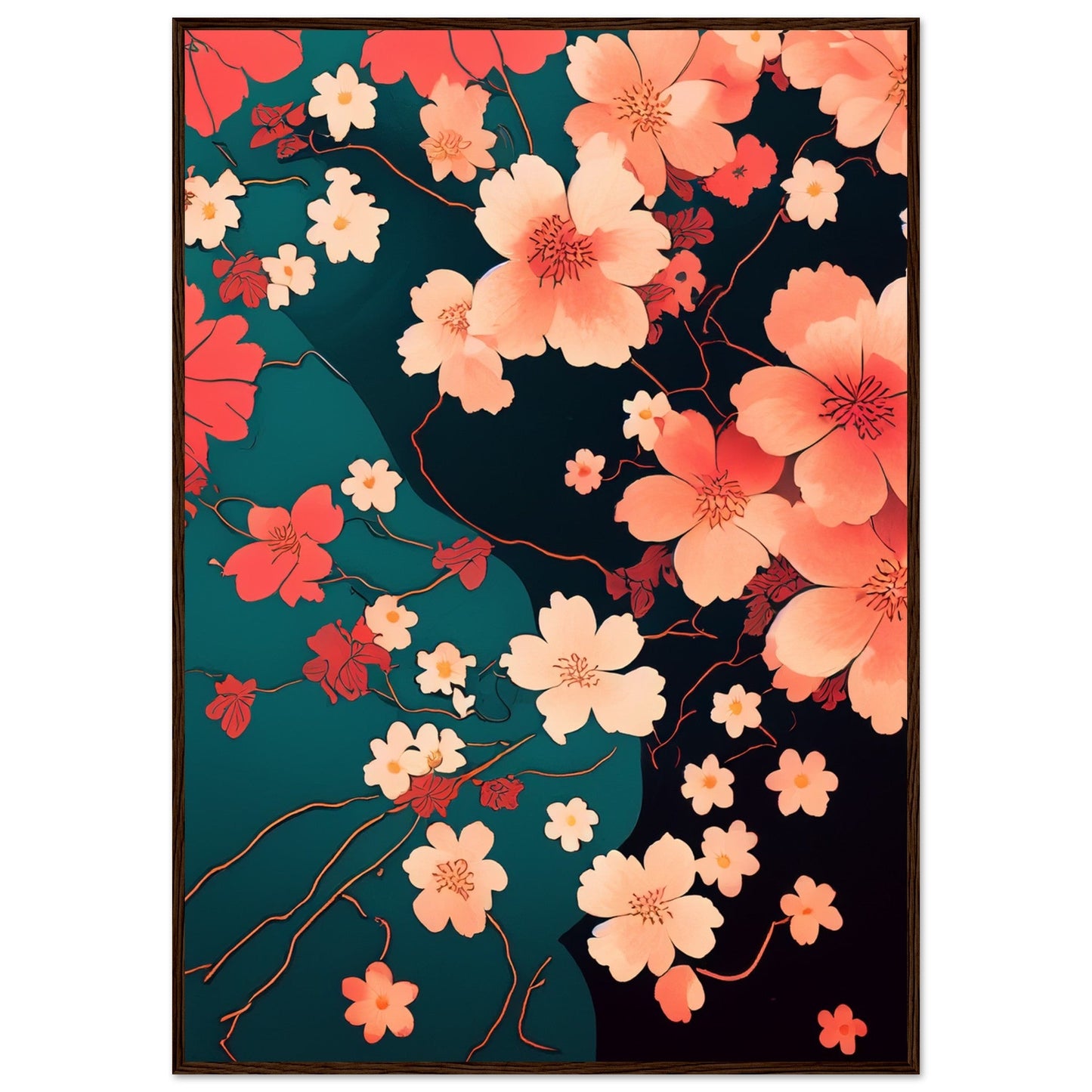 Flowers 'Japanese Garden' - Premium Matte Paper Wooden Framed Poster