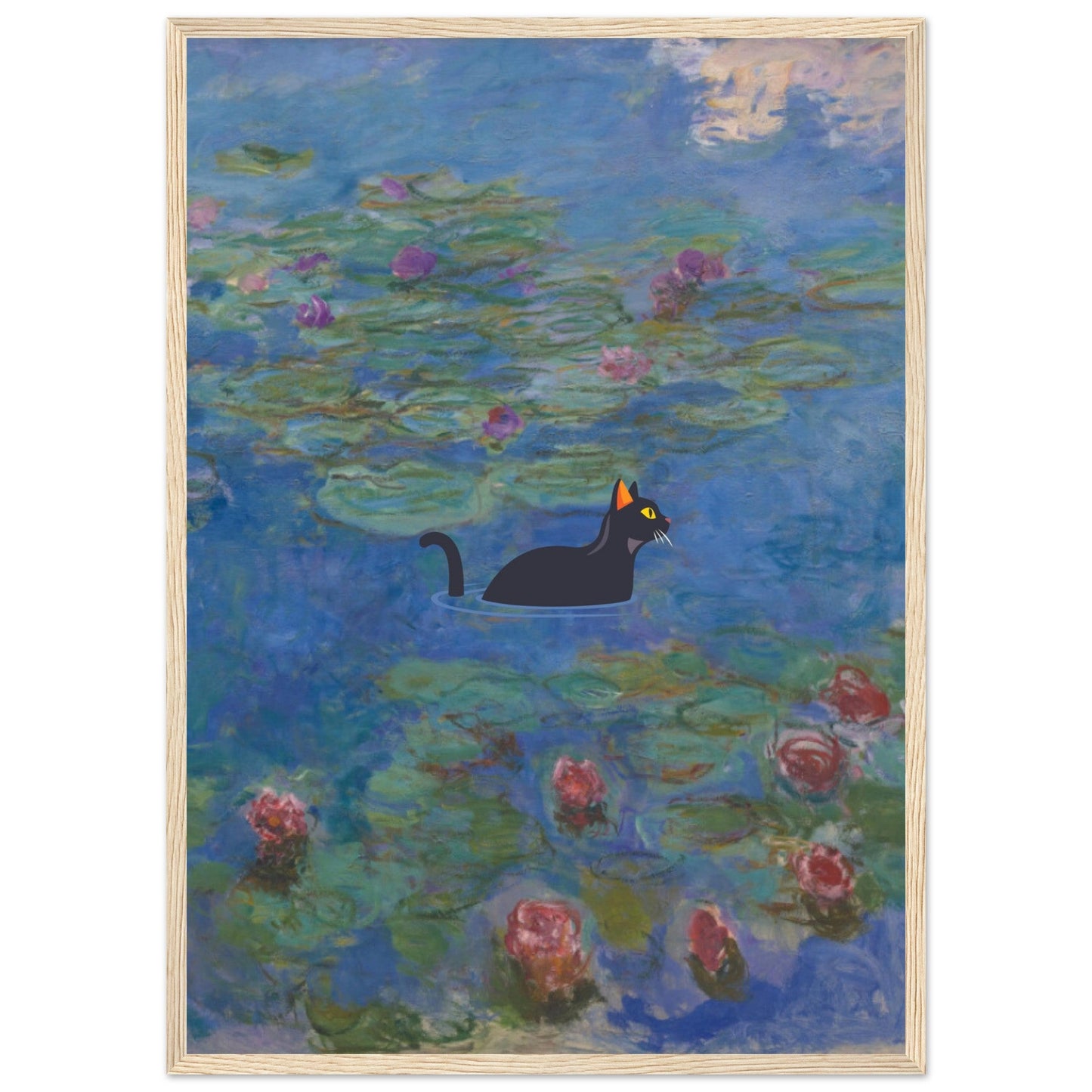 Water lilies (Cat) - Premium Matte Paper Wooden Framed Poster