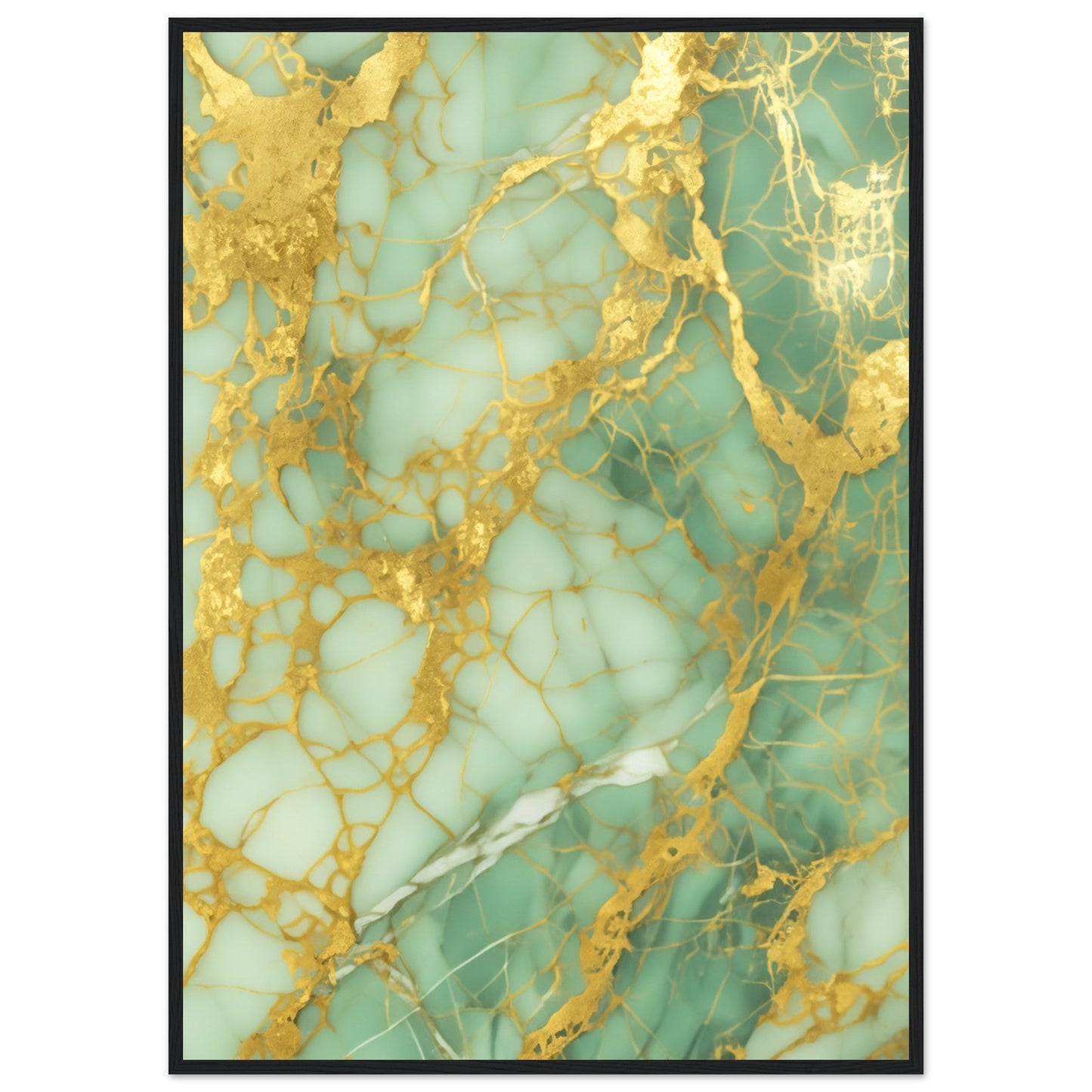 Marble 'Green & Gold' - Premium Matte Paper Wooden Framed Poster