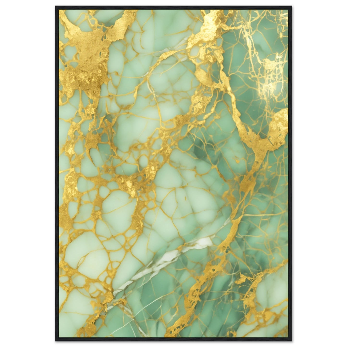 Marble 'Green & Gold' - Premium Matte Paper Wooden Framed Poster