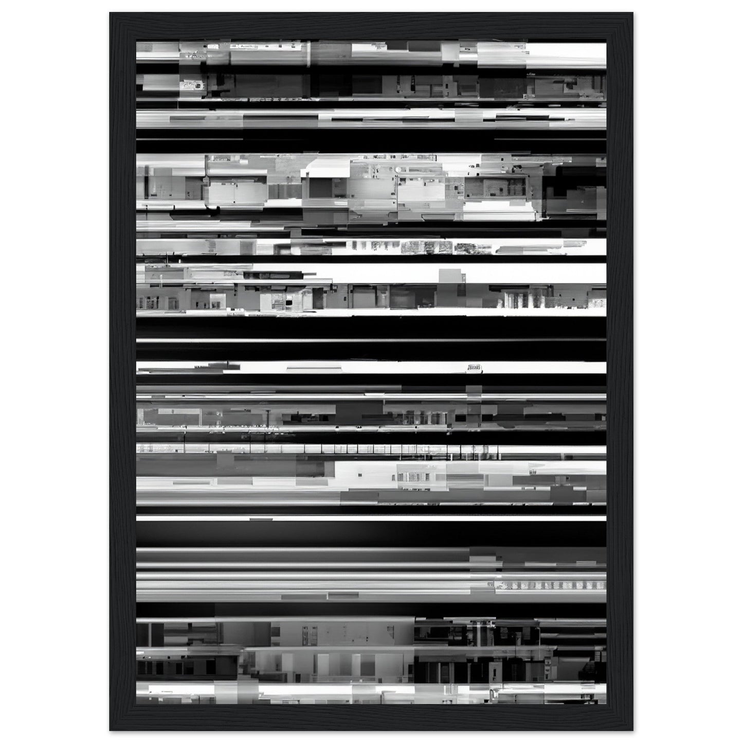 Glitch 'Black & White' - Premium Matte Paper Wooden Framed Poster