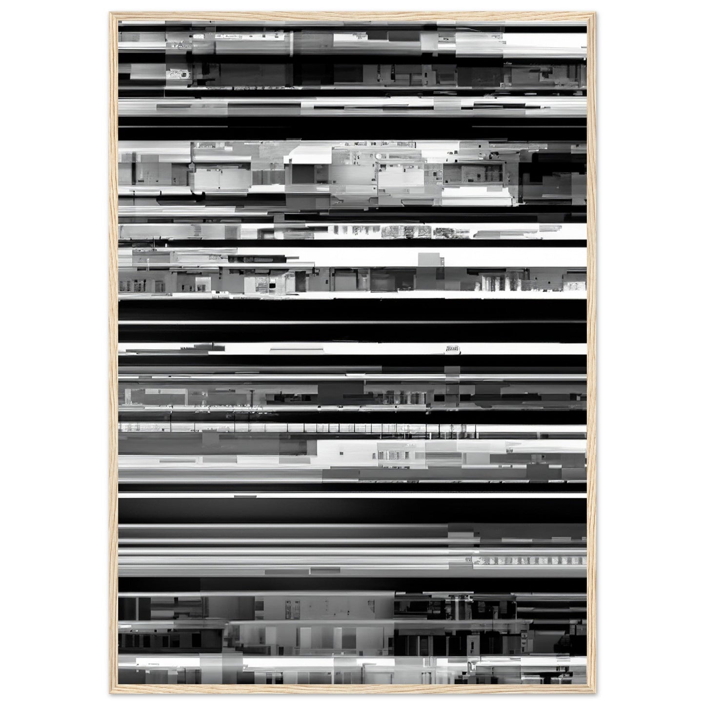 Glitch 'Black & White' - Premium Matte Paper Wooden Framed Poster