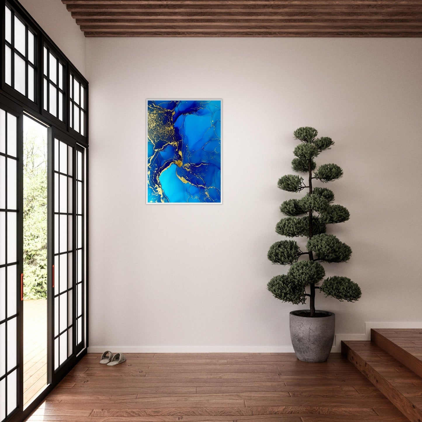 Marble 'Blue & Gold' III - Premium Matte Paper Wooden Framed Poster