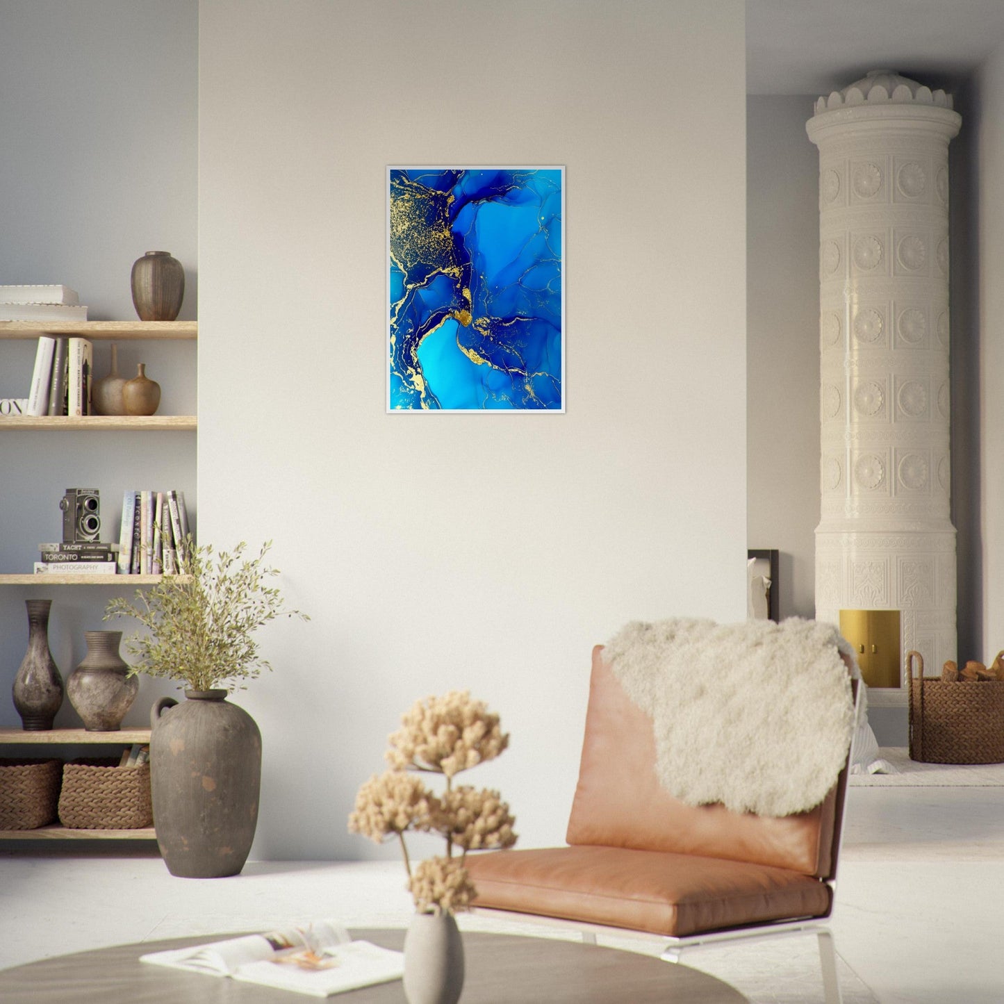 Marble 'Blue & Gold' III - Premium Matte Paper Wooden Framed Poster