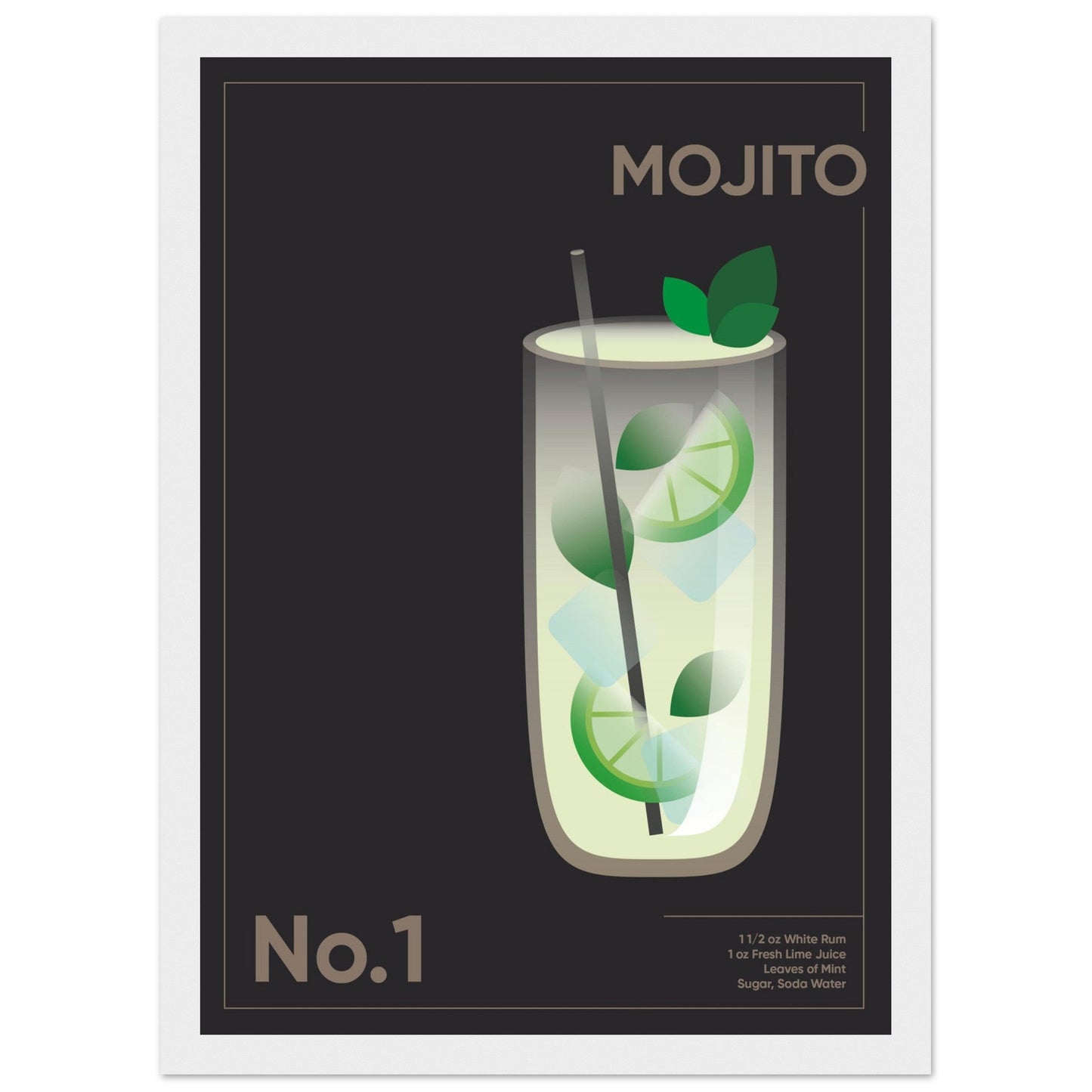 Cocktail 'Mojito' - Premium Matte Paper Wooden Framed Poster