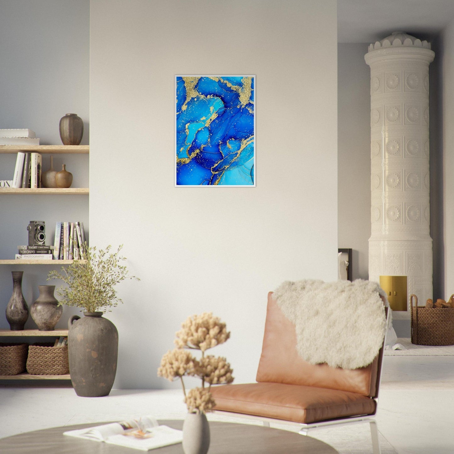 Marble 'Blue & Gold' - Premium Matte Paper Wooden Framed Poster