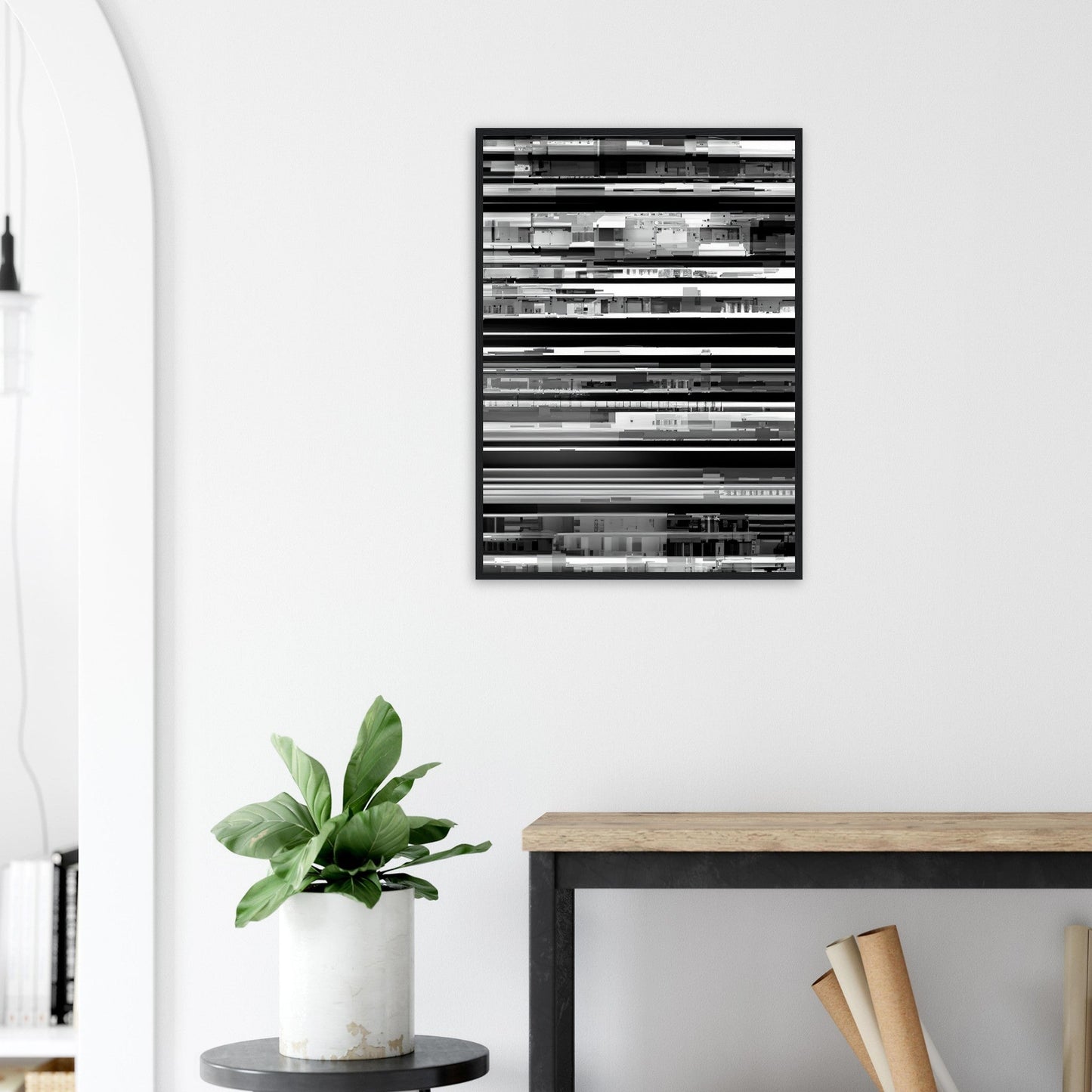 Glitch 'Black & White' - Premium Matte Paper Wooden Framed Poster