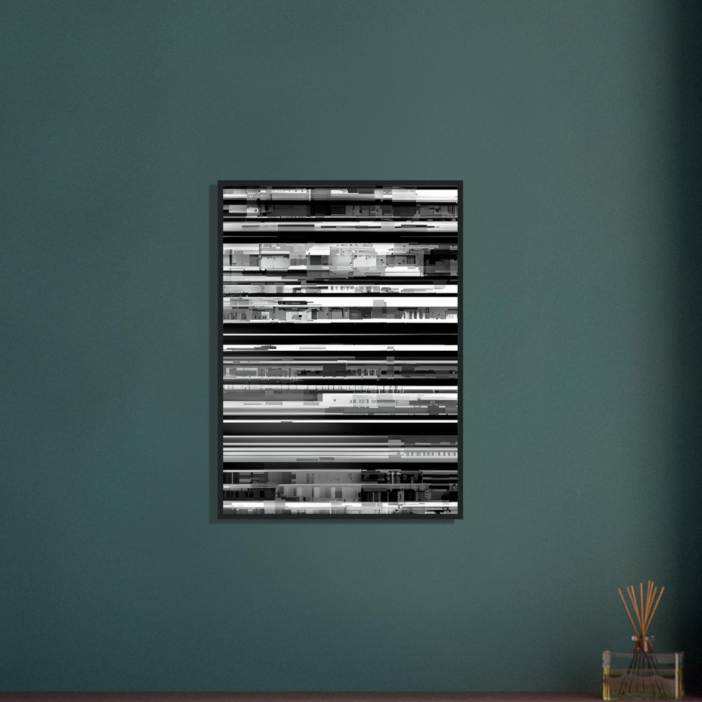 Glitch 'Black & White' - Premium Matte Paper Wooden Framed Poster