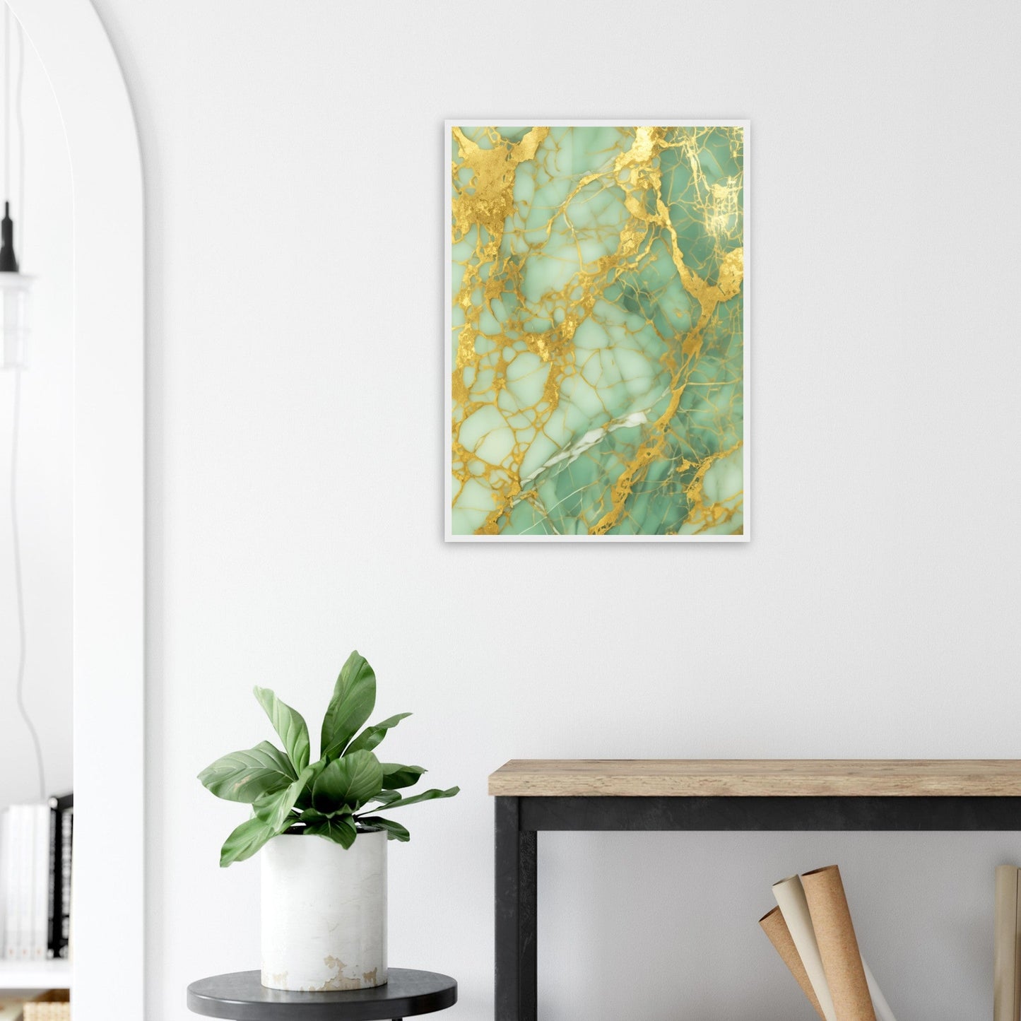 Marble 'Green & Gold' - Premium Matte Paper Wooden Framed Poster