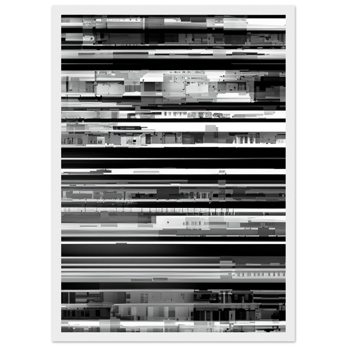 Glitch 'Black & White' - Premium Matte Paper Wooden Framed Poster