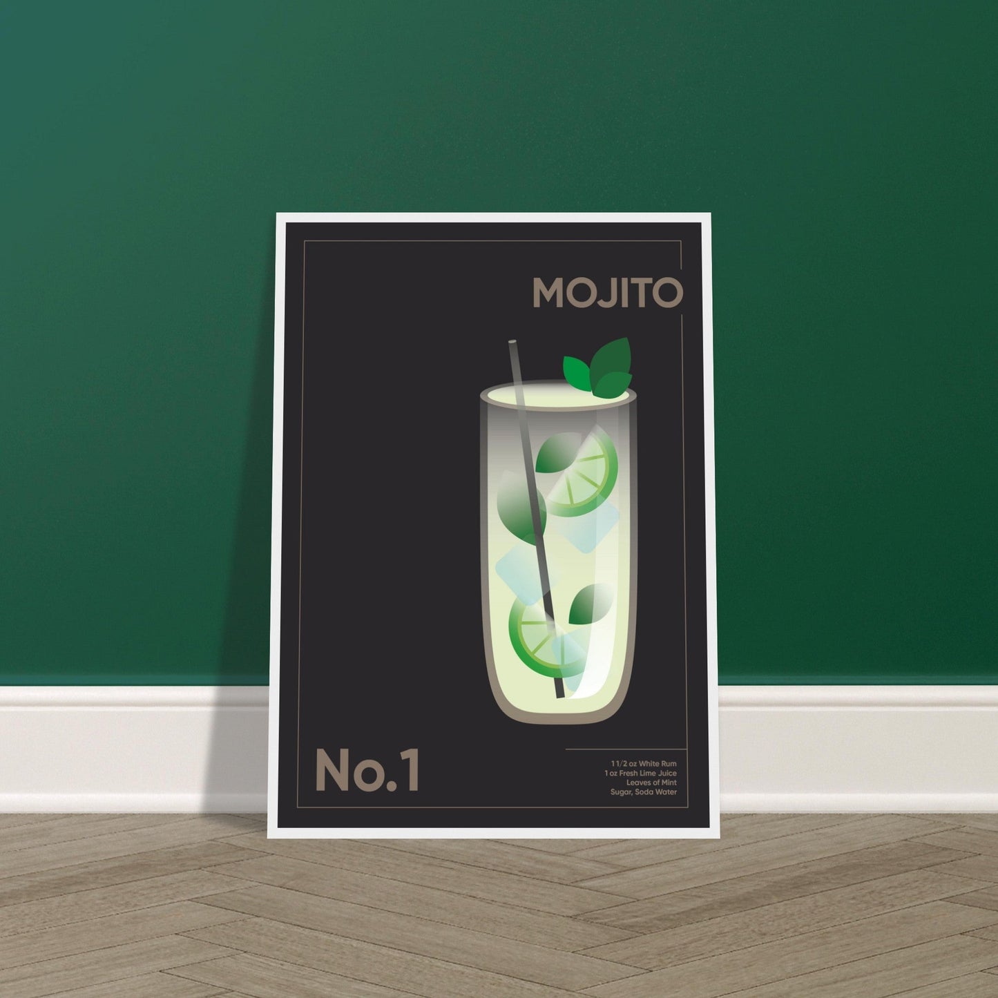 Cocktail 'Mojito' - Premium Matte Paper Wooden Framed Poster