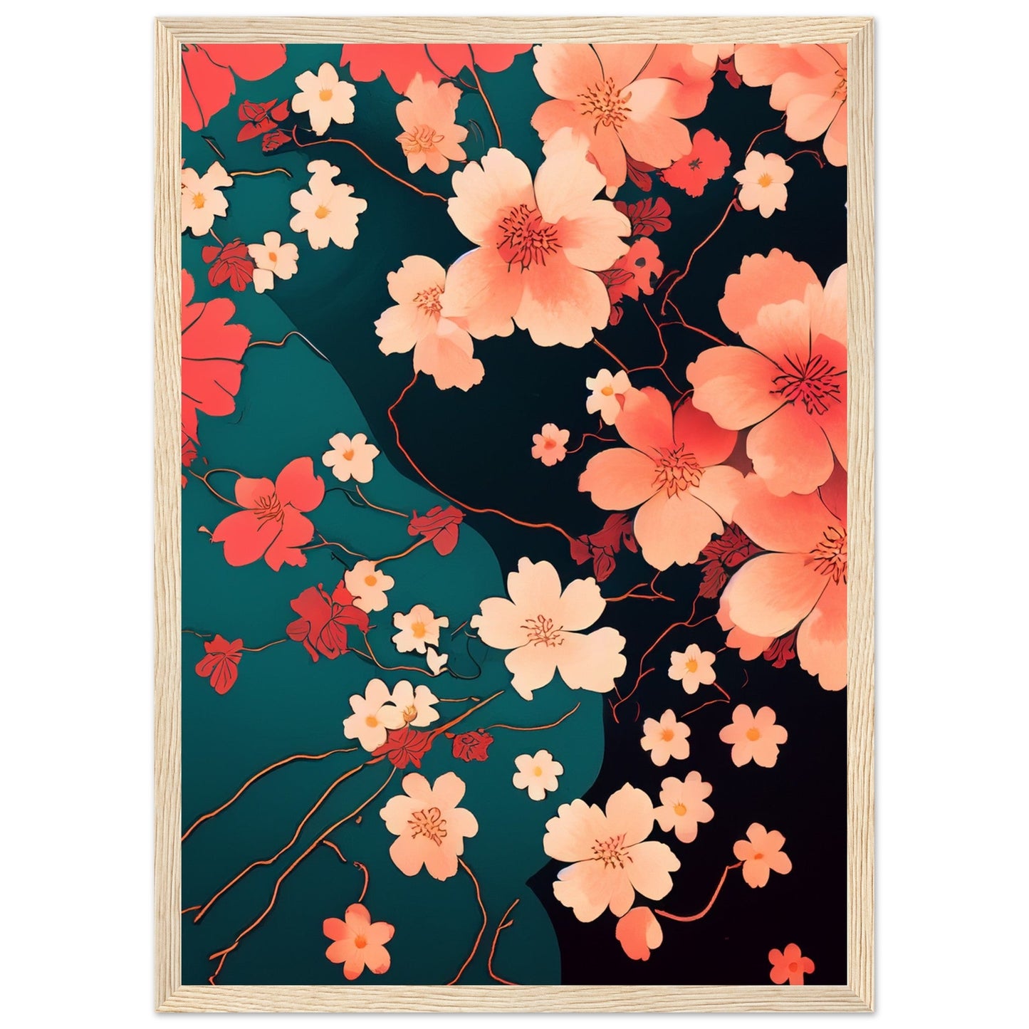 Flowers 'Japanese Garden' - Premium Matte Paper Wooden Framed Poster