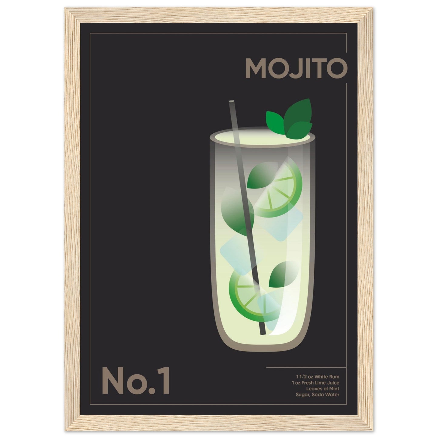 Cocktail 'Mojito' - Premium Matte Paper Wooden Framed Poster