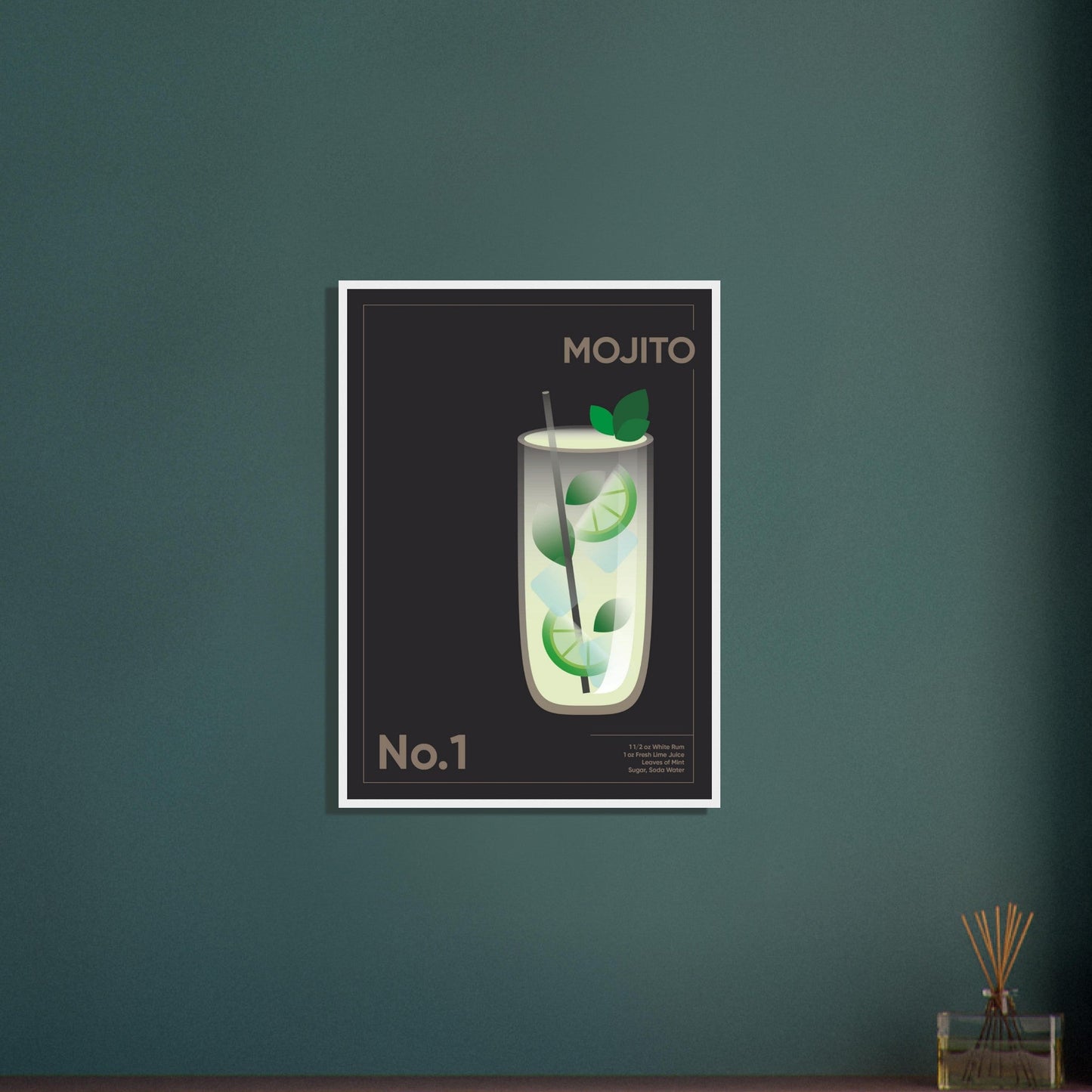 Cocktail 'Mojito' - Premium Matte Paper Wooden Framed Poster