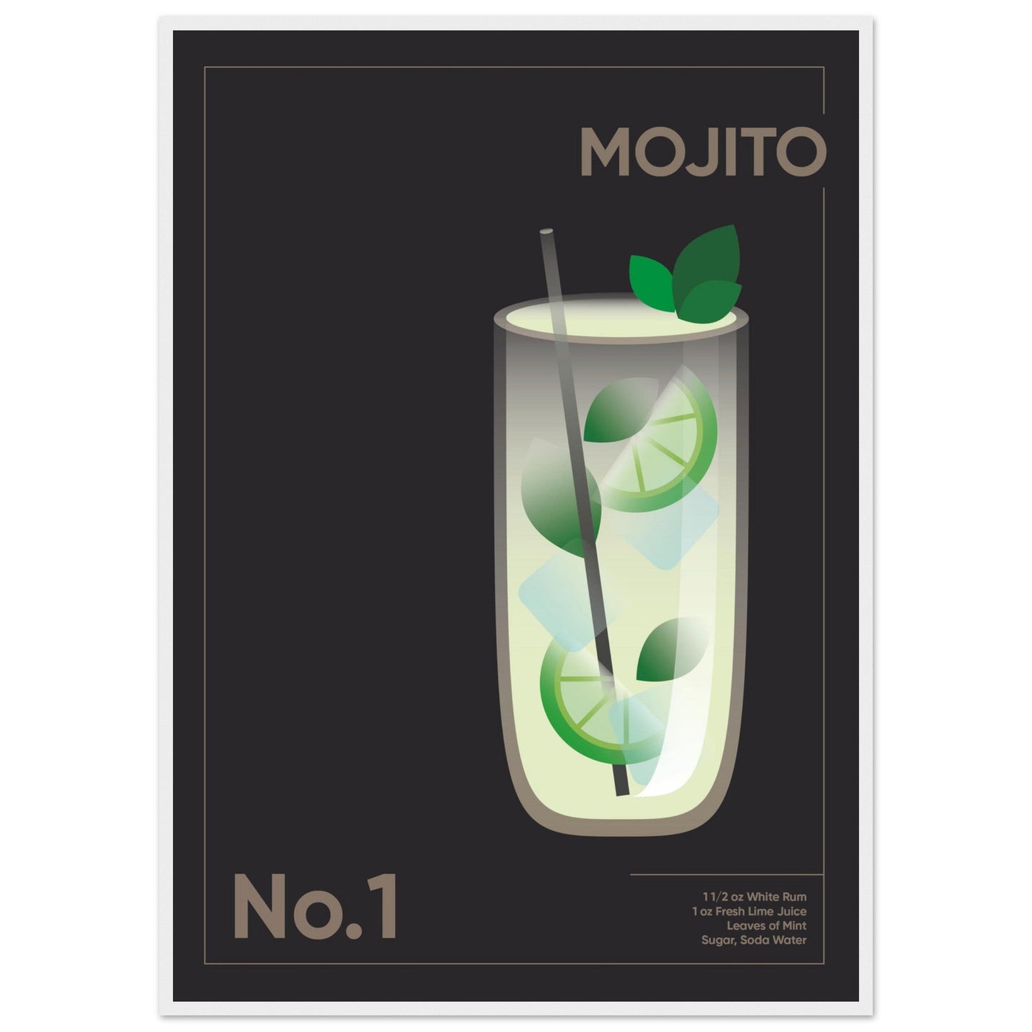 Cocktail 'Mojito' - Premium Matte Paper Wooden Framed Poster