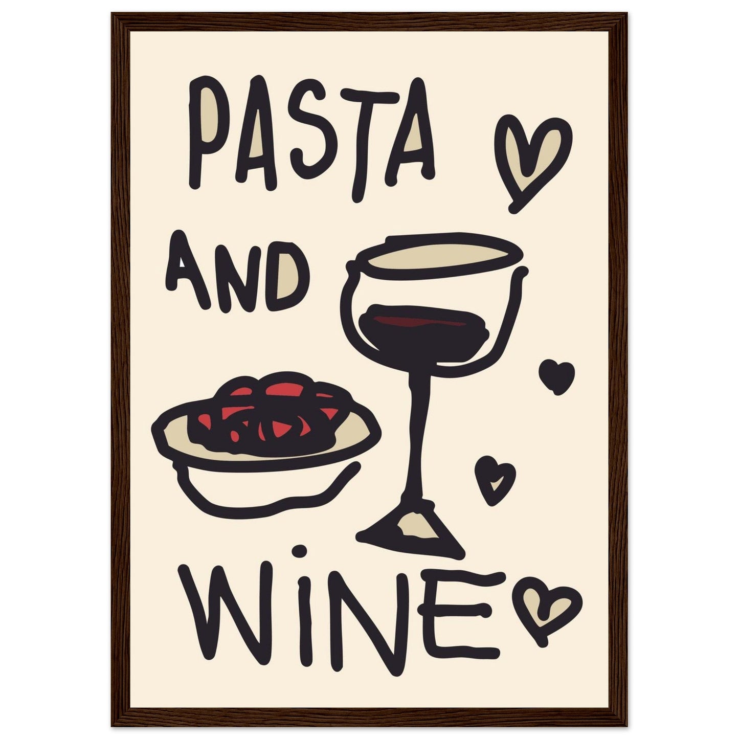 Food 'Pasta & Wine' - Premium Matte Paper Wooden Framed Poster
