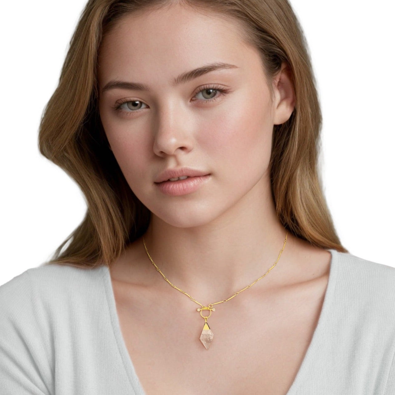 Persephone Luxe 18k Gold Plated Clear Quartz T Bar Necklace