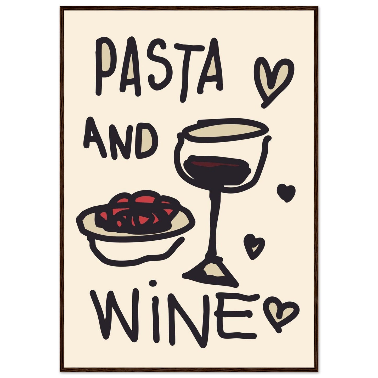 Food 'Pasta & Wine' - Premium Matte Paper Wooden Framed Poster