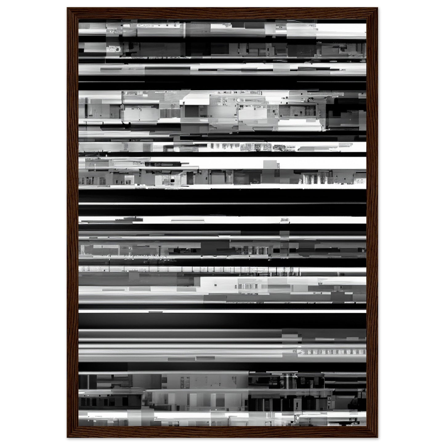 Glitch 'Black & White' - Premium Matte Paper Wooden Framed Poster