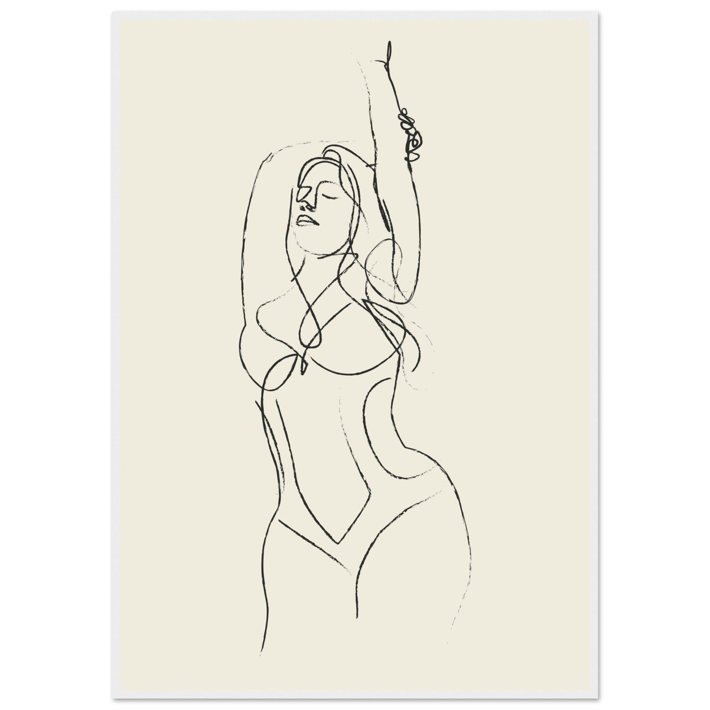 Line Art 'Beach Ready' - Premium Matte Paper Wooden Framed Poster