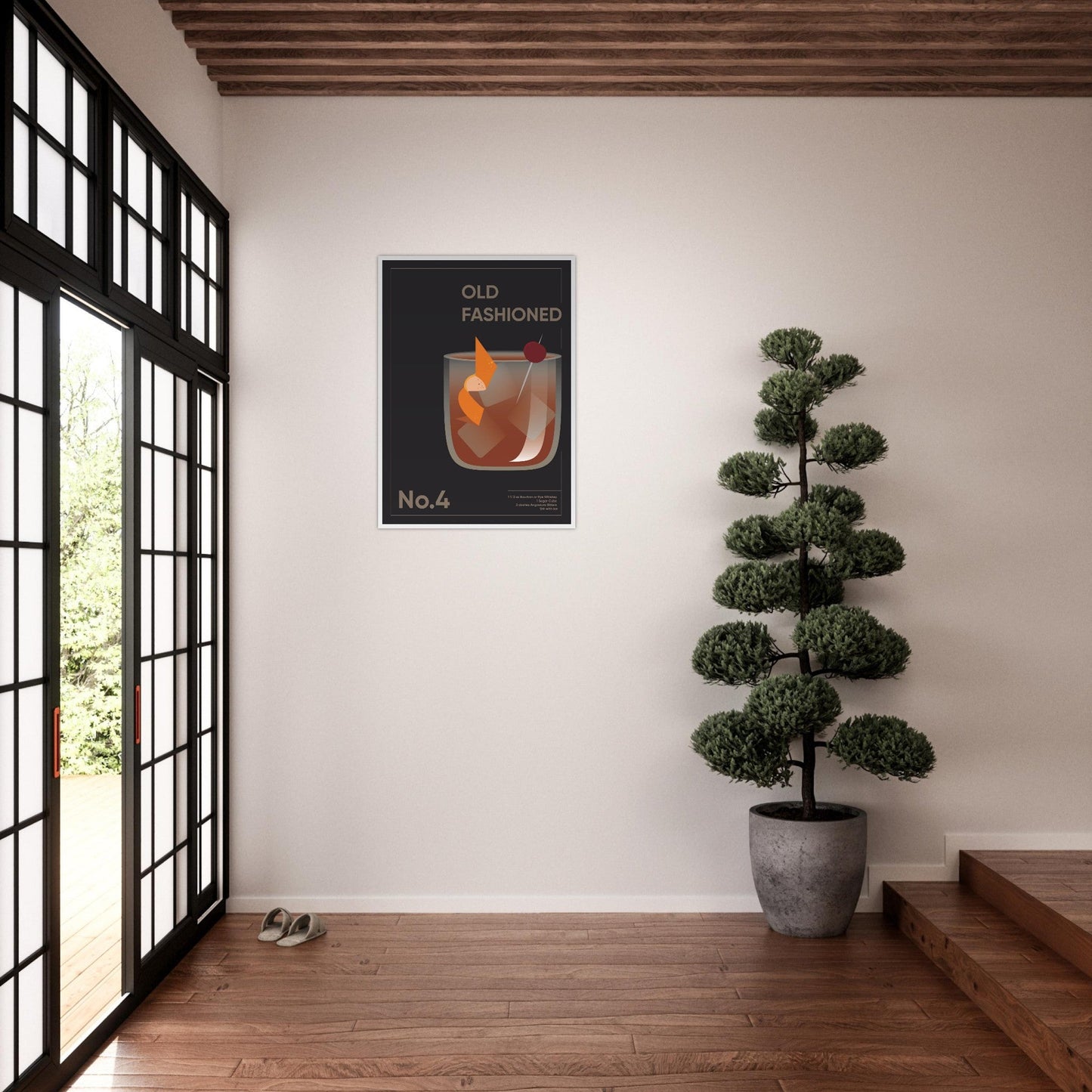 Cocktail 'Old Fashioned' - Premium Matte Paper Wooden Framed Poster