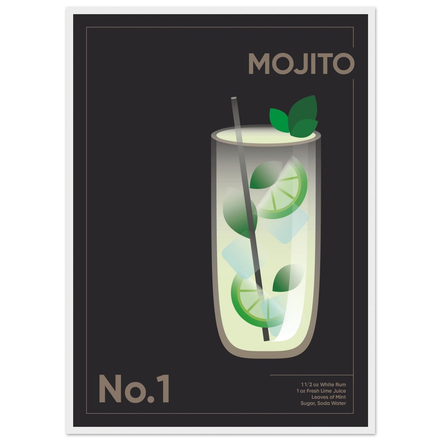 Cocktail 'Mojito' - Premium Matte Paper Wooden Framed Poster