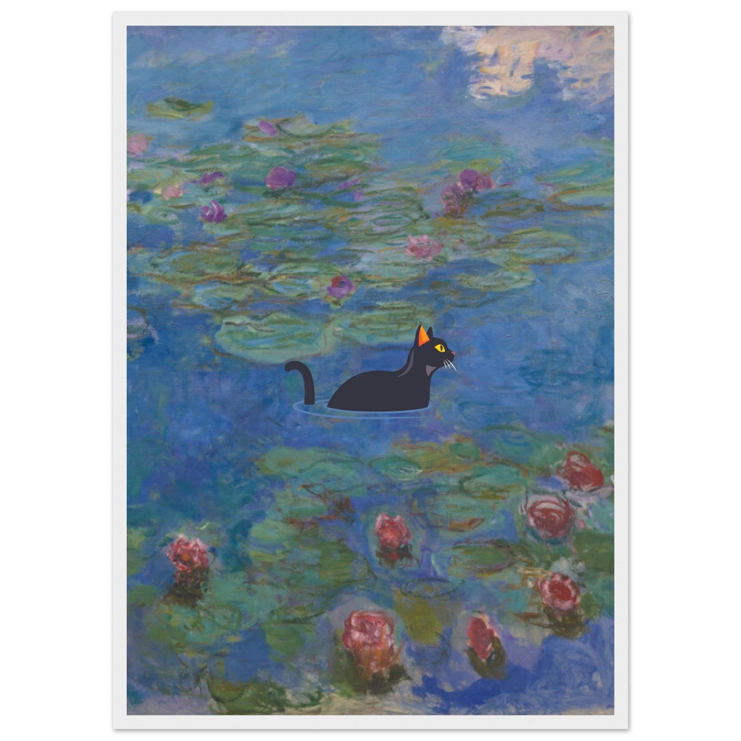 Water lilies (Cat) - Premium Matte Paper Wooden Framed Poster