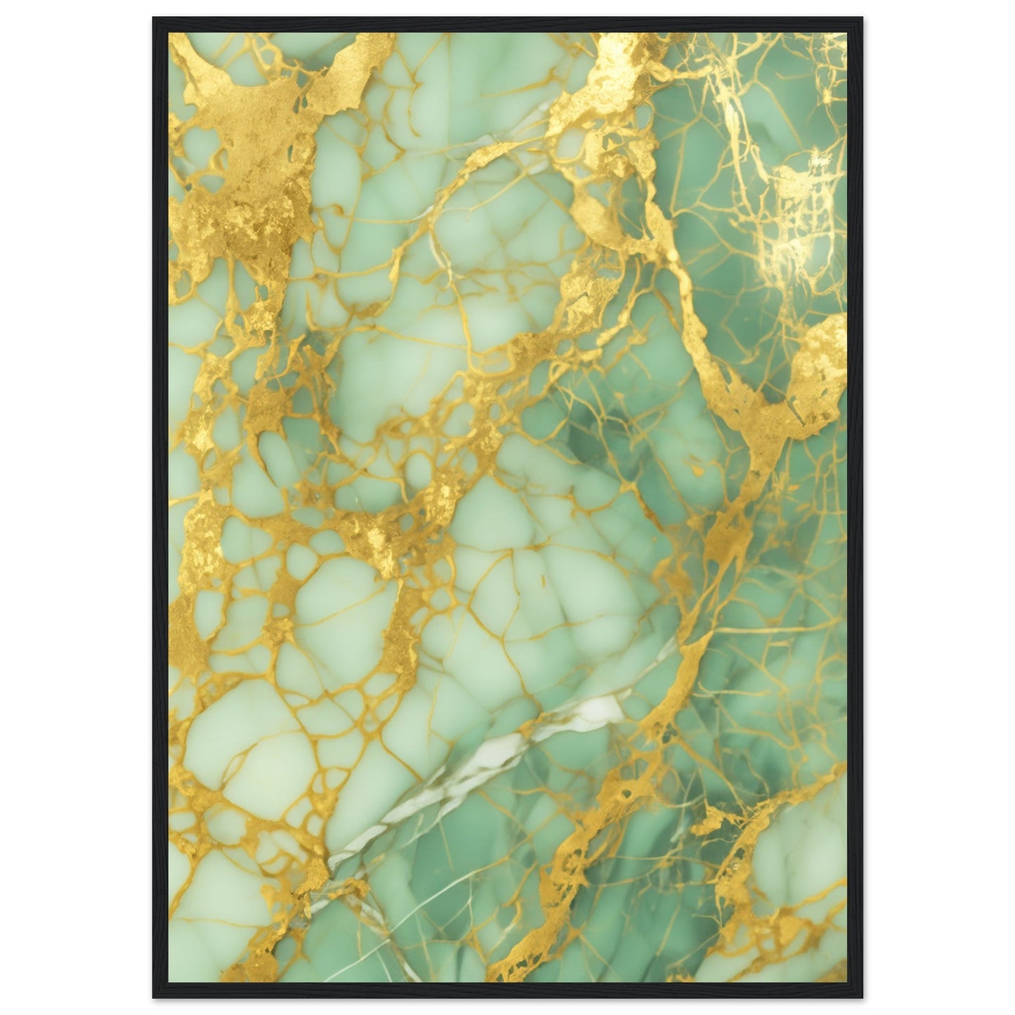 Marble 'Green & Gold' - Premium Matte Paper Wooden Framed Poster