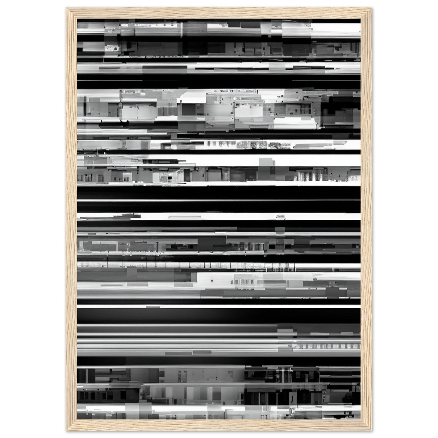 Glitch 'Black & White' - Premium Matte Paper Wooden Framed Poster
