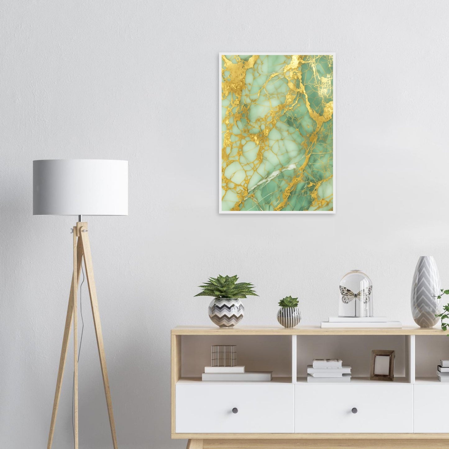 Marble 'Green & Gold' - Premium Matte Paper Wooden Framed Poster