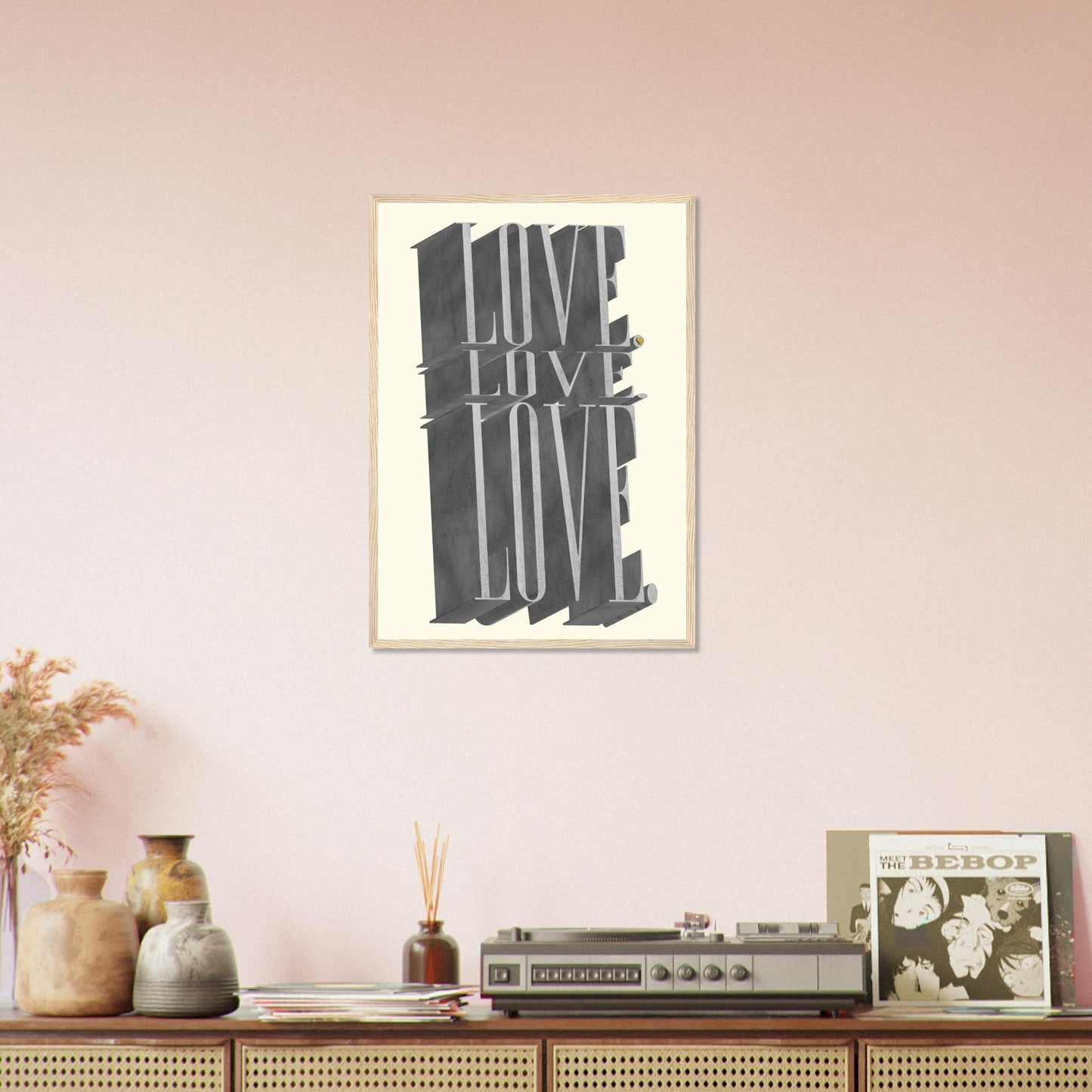 Sign 'Love, Love, Love' - Premium Matte Paper Wooden Framed Poster
