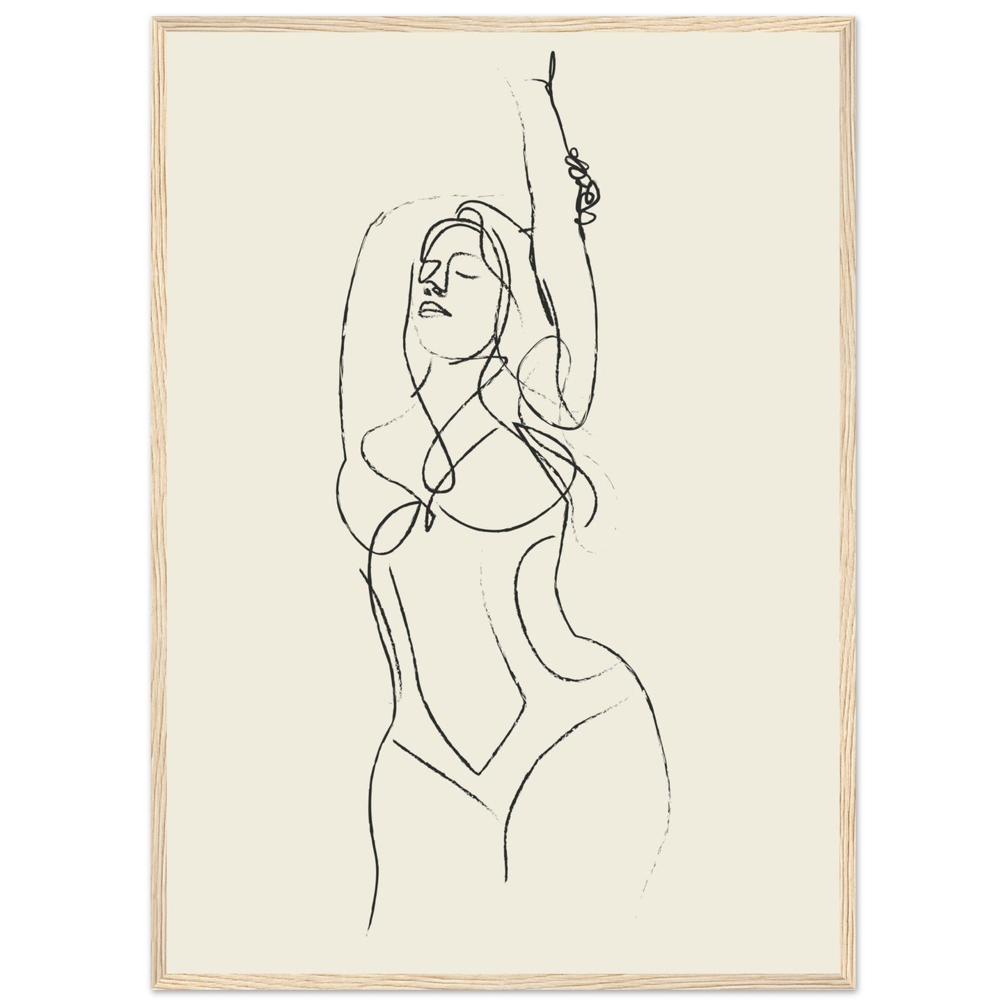 Line Art 'Beach Ready' - Premium Matte Paper Wooden Framed Poster
