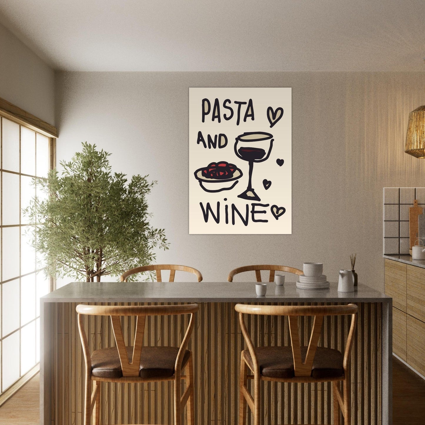 Food 'Pasta & Wine' - Premium Matte Paper Poster
