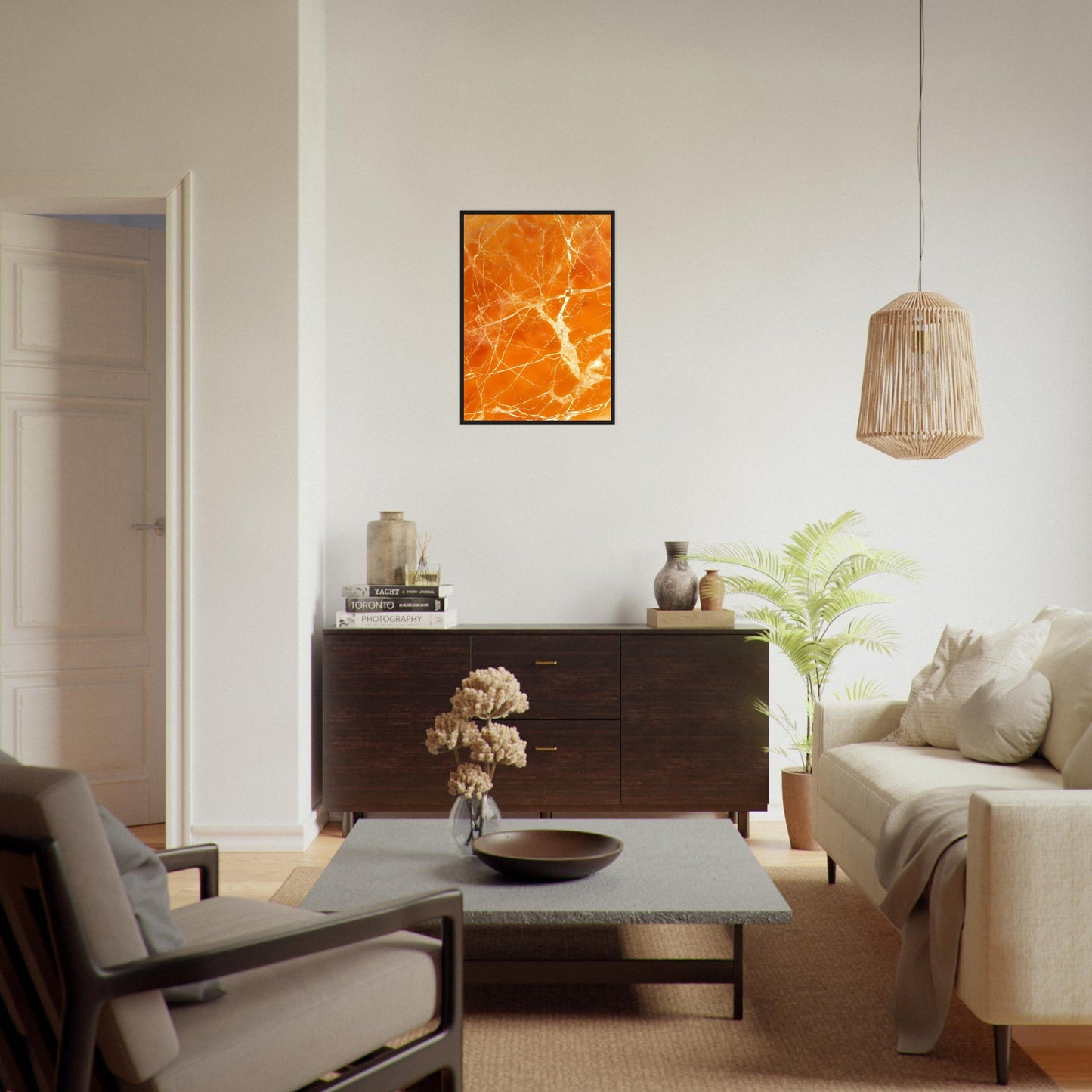 Marble 'Orange' - Premium Matte Paper Wooden Framed Poster