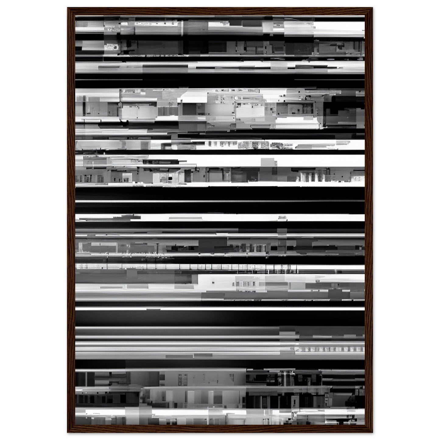 Glitch 'Black & White' - Premium Matte Paper Wooden Framed Poster