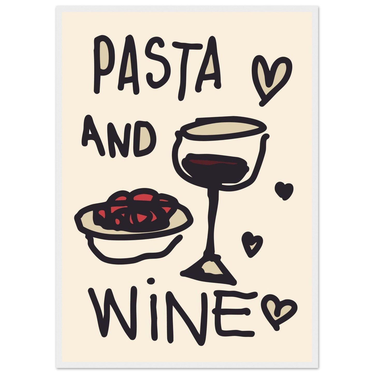 Food 'Pasta & Wine' - Premium Matte Paper Wooden Framed Poster