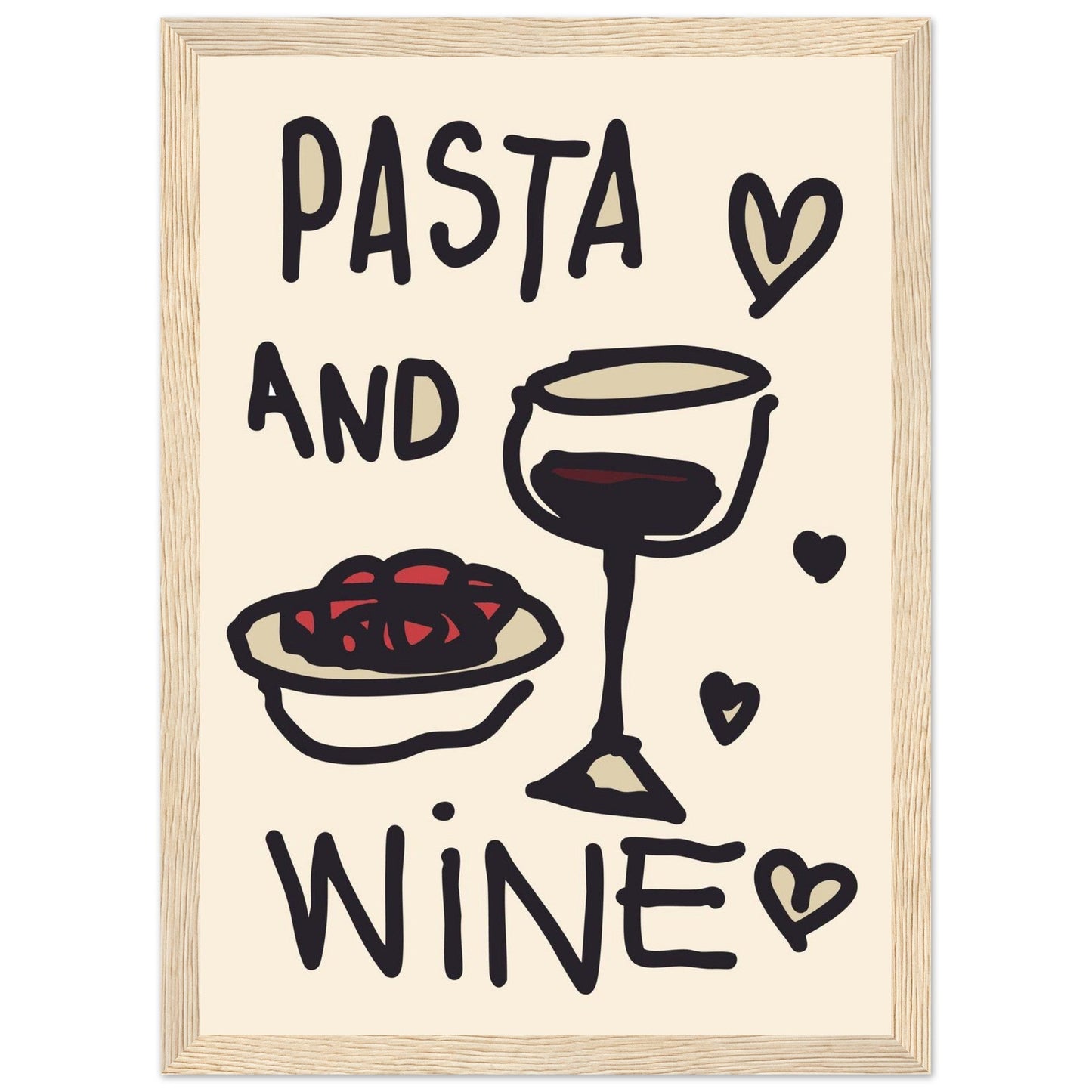 Food 'Pasta & Wine' - Premium Matte Paper Wooden Framed Poster