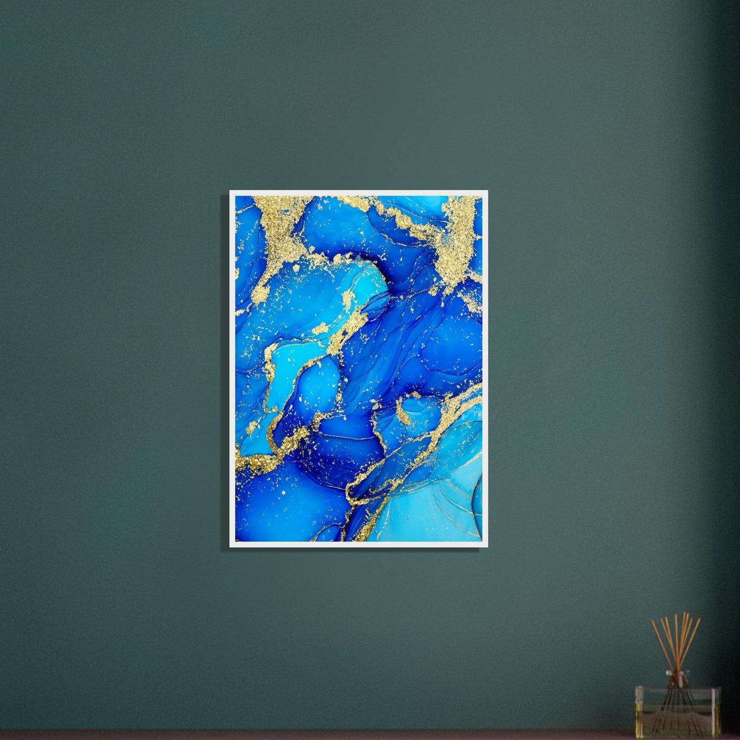 Marble 'Blue & Gold' - Premium Matte Paper Wooden Framed Poster